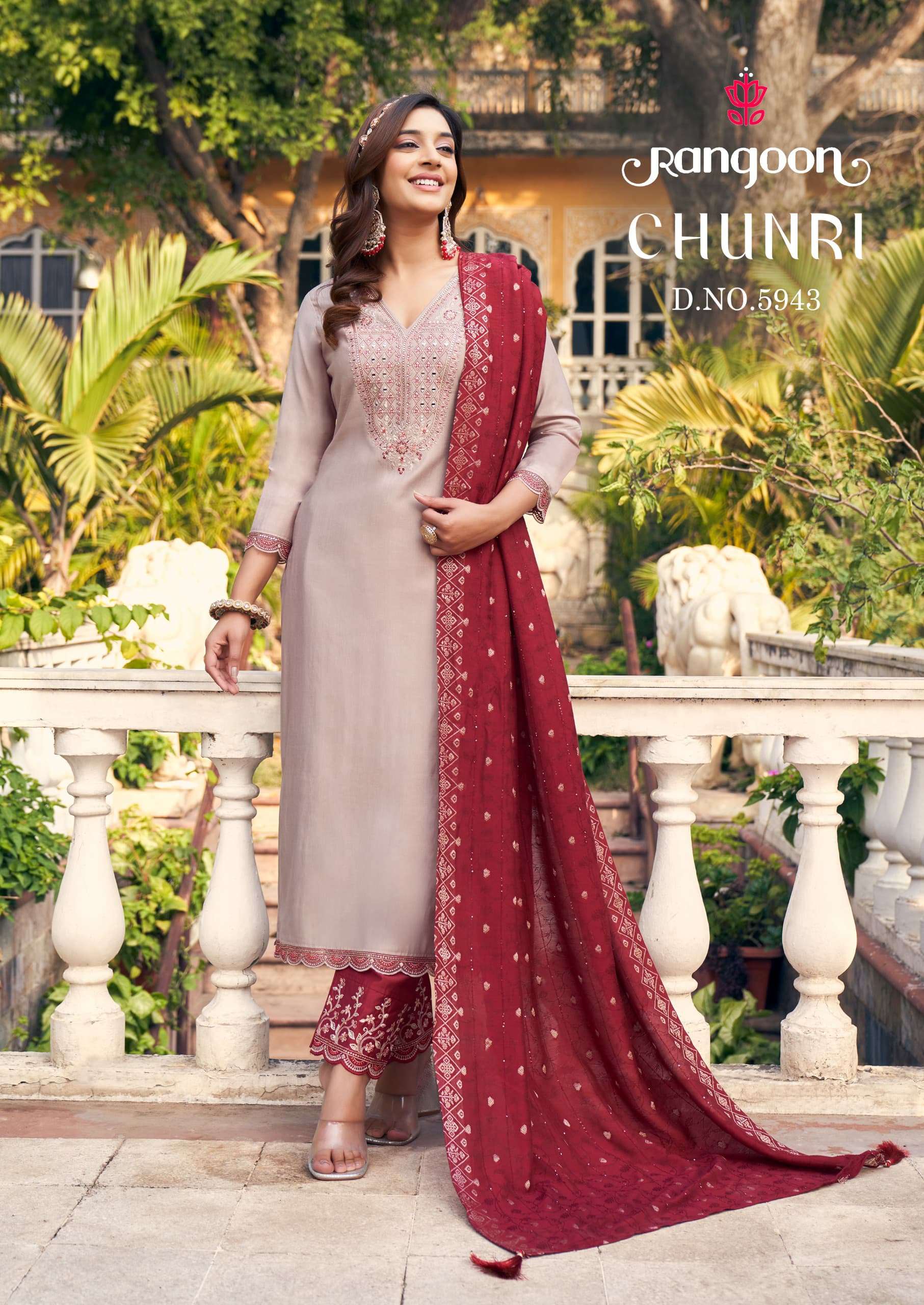 RANGOON CHUNRI VISCOSE FANCY EMBROIDERIES KURTI COMBO SET 