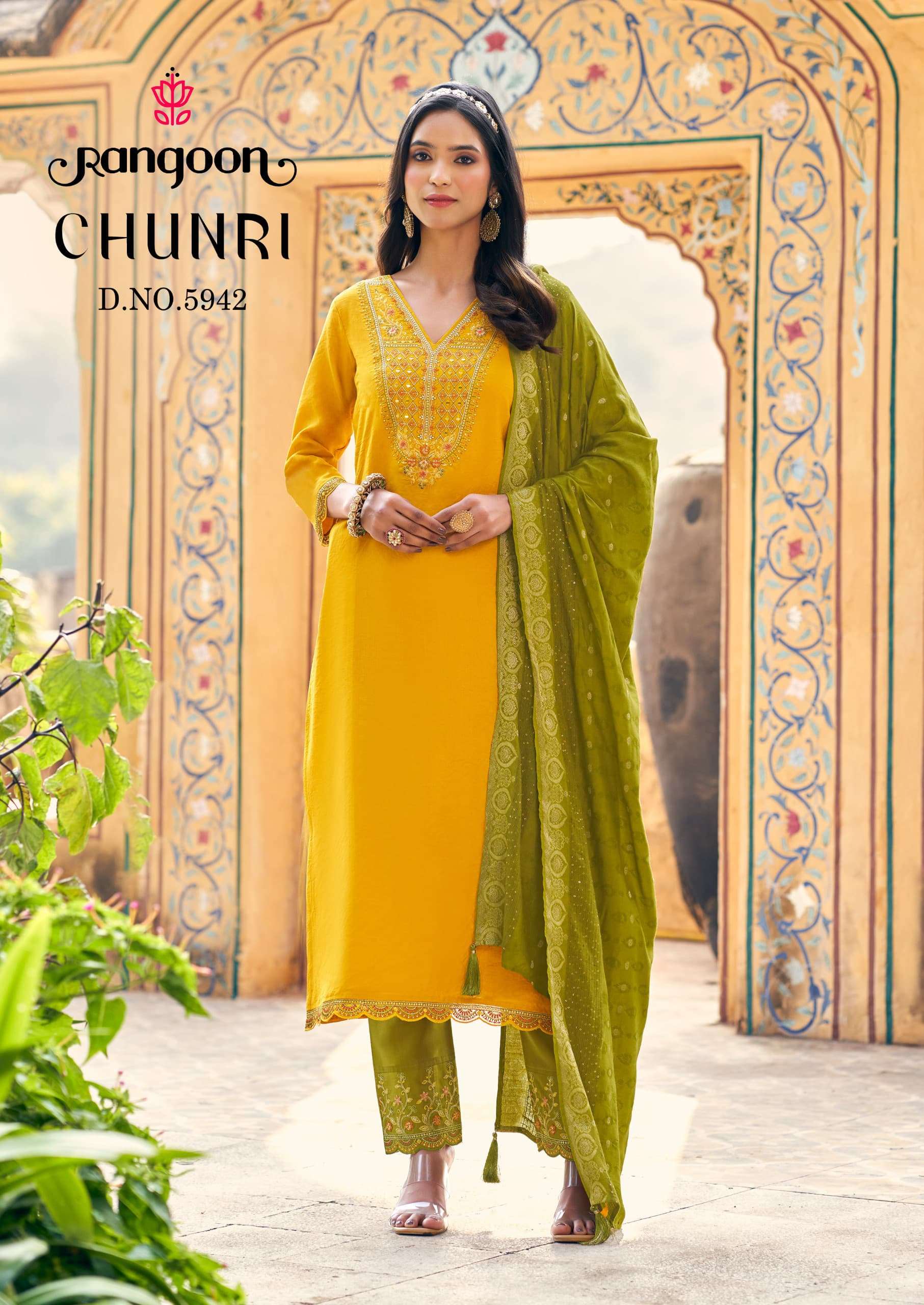RANGOON CHUNRI VISCOSE FANCY EMBROIDERIES KURTI COMBO SET 