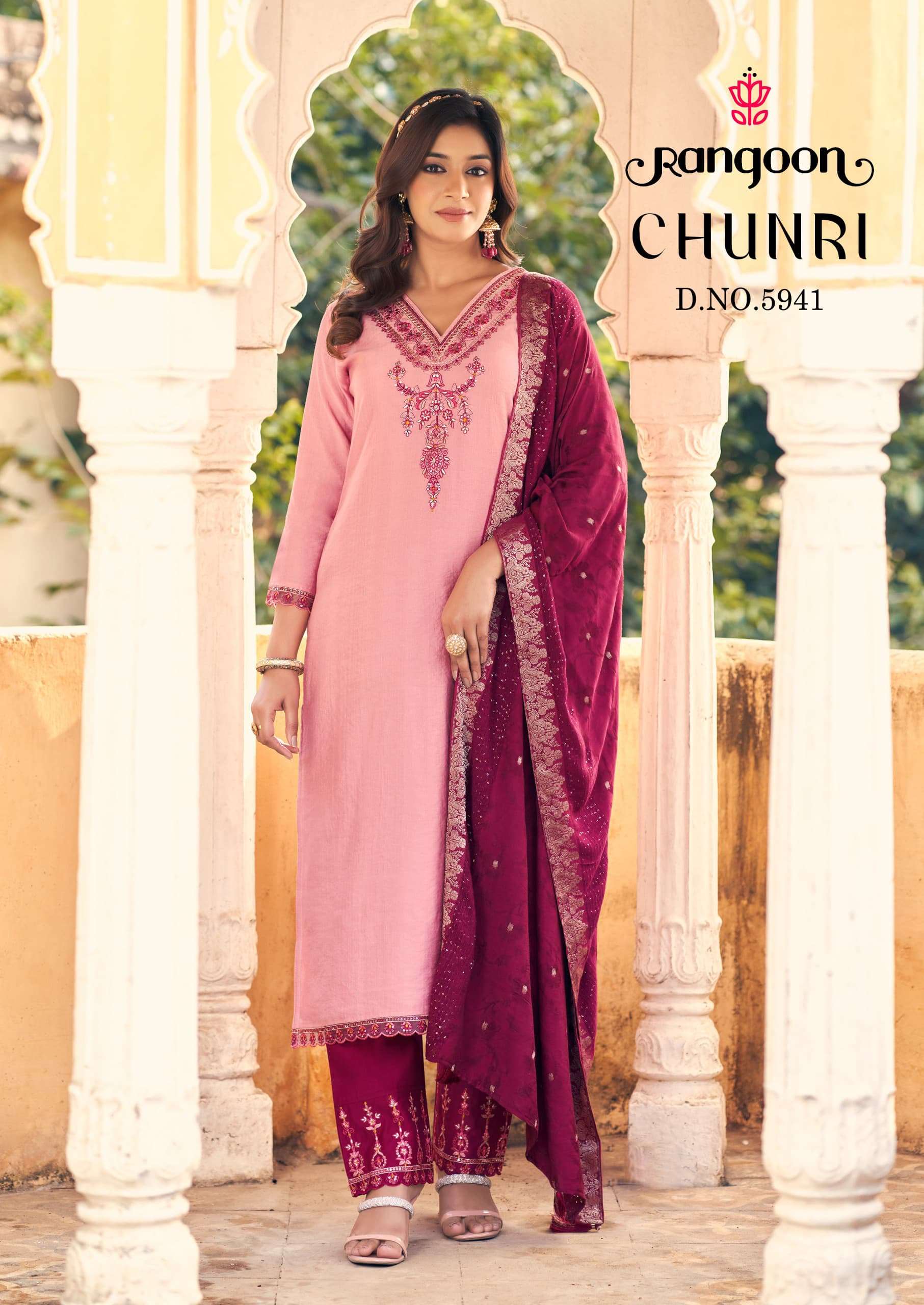 RANGOON CHUNRI VISCOSE FANCY EMBROIDERIES KURTI COMBO SET 
