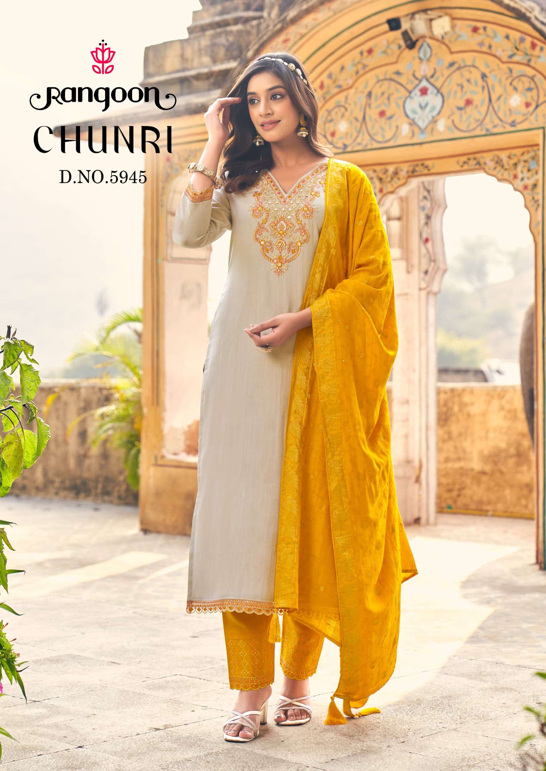 RANGOON CHUNRI VISCOSE FANCY EMBROIDERIES KURTI COMBO SET 
