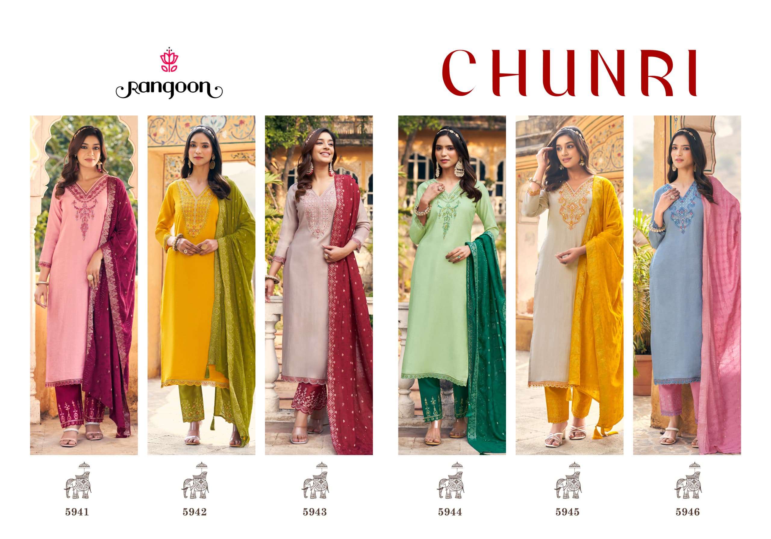 RANGOON CHUNRI VISCOSE FANCY EMBROIDERIES KURTI COMBO SET 