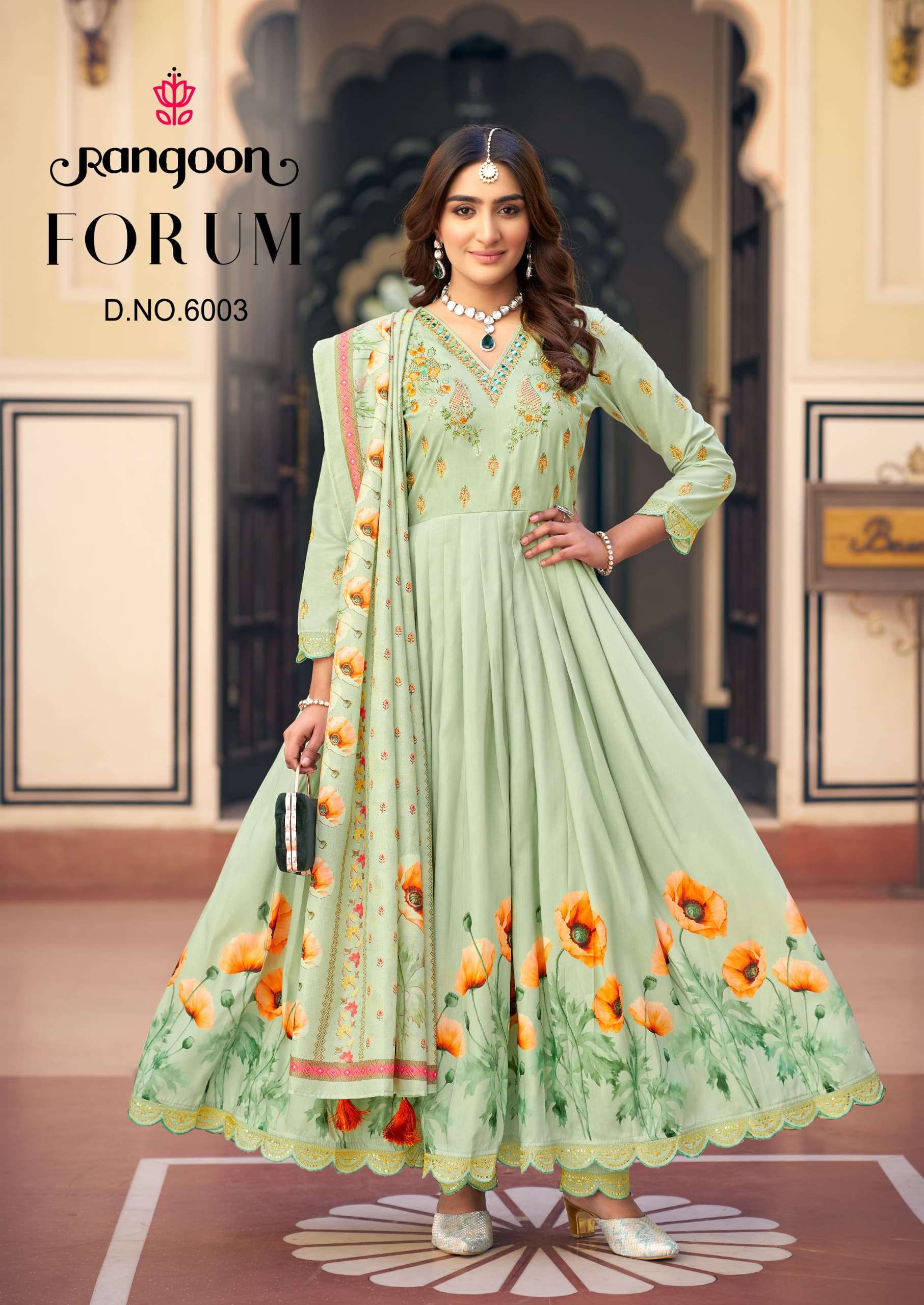 RANGOON FORUM MUSLIN DESIGNER FANCY ANARKALI STYLE LADIES SUIT