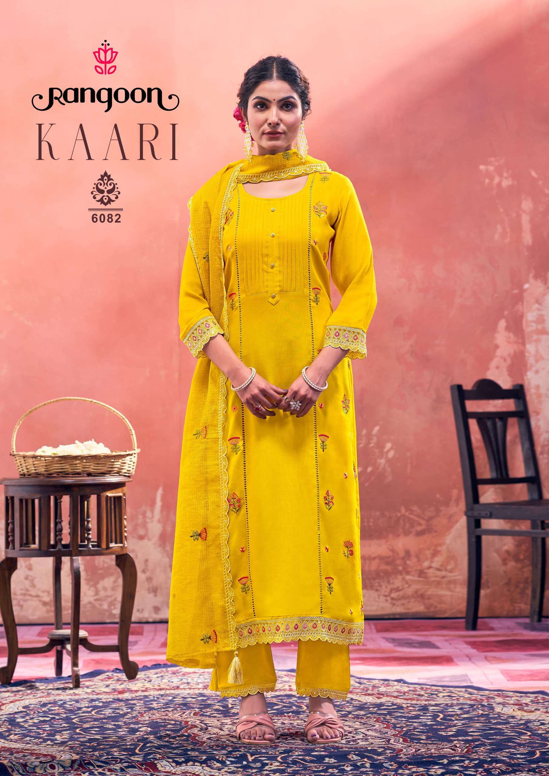 RANGOON KAARI RAYON FANCY EMBROIDERIES KURTI COMBO SET 