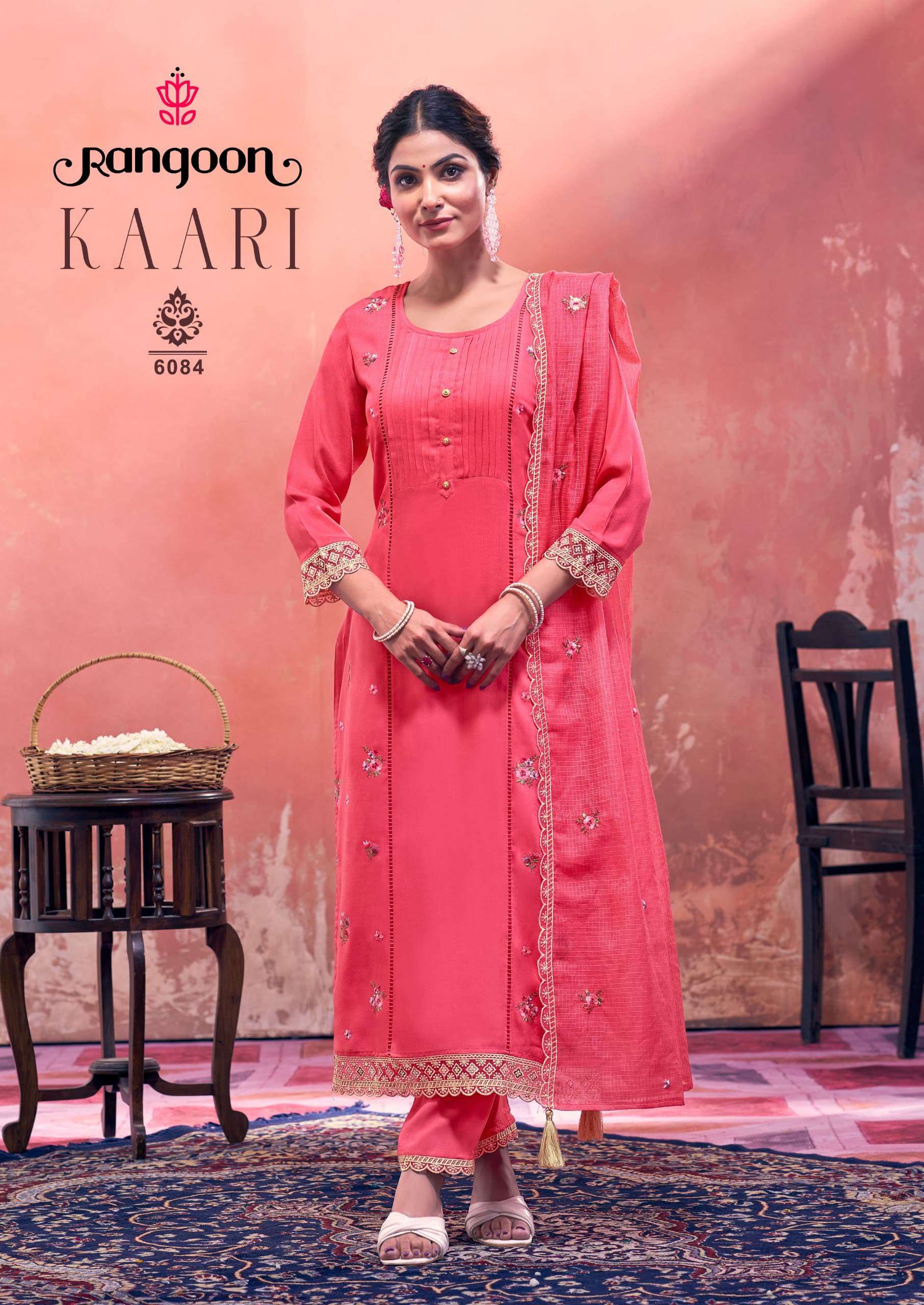RANGOON KAARI RAYON FANCY EMBROIDERIES KURTI COMBO SET 