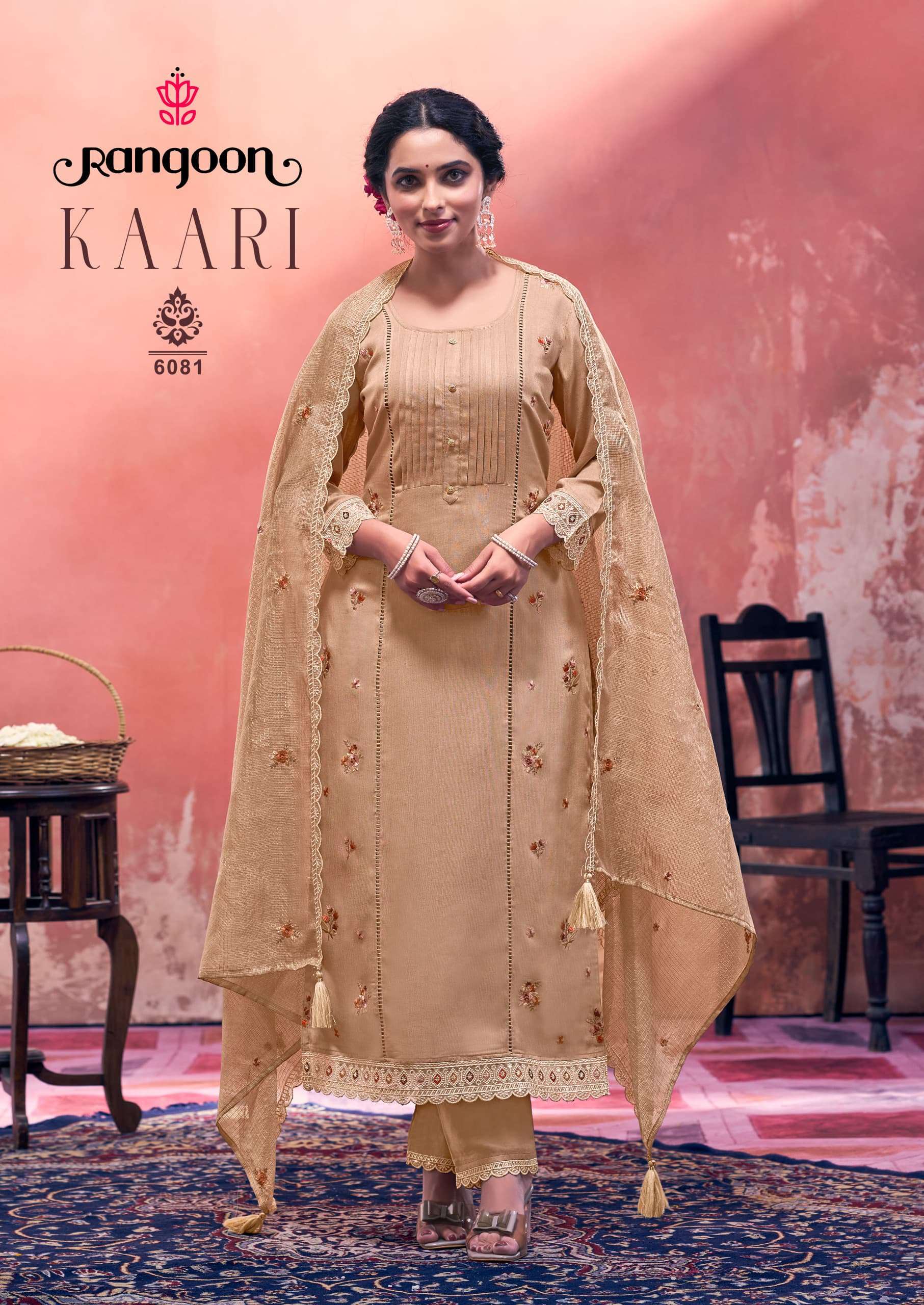 RANGOON KAARI RAYON FANCY EMBROIDERIES KURTI COMBO SET 