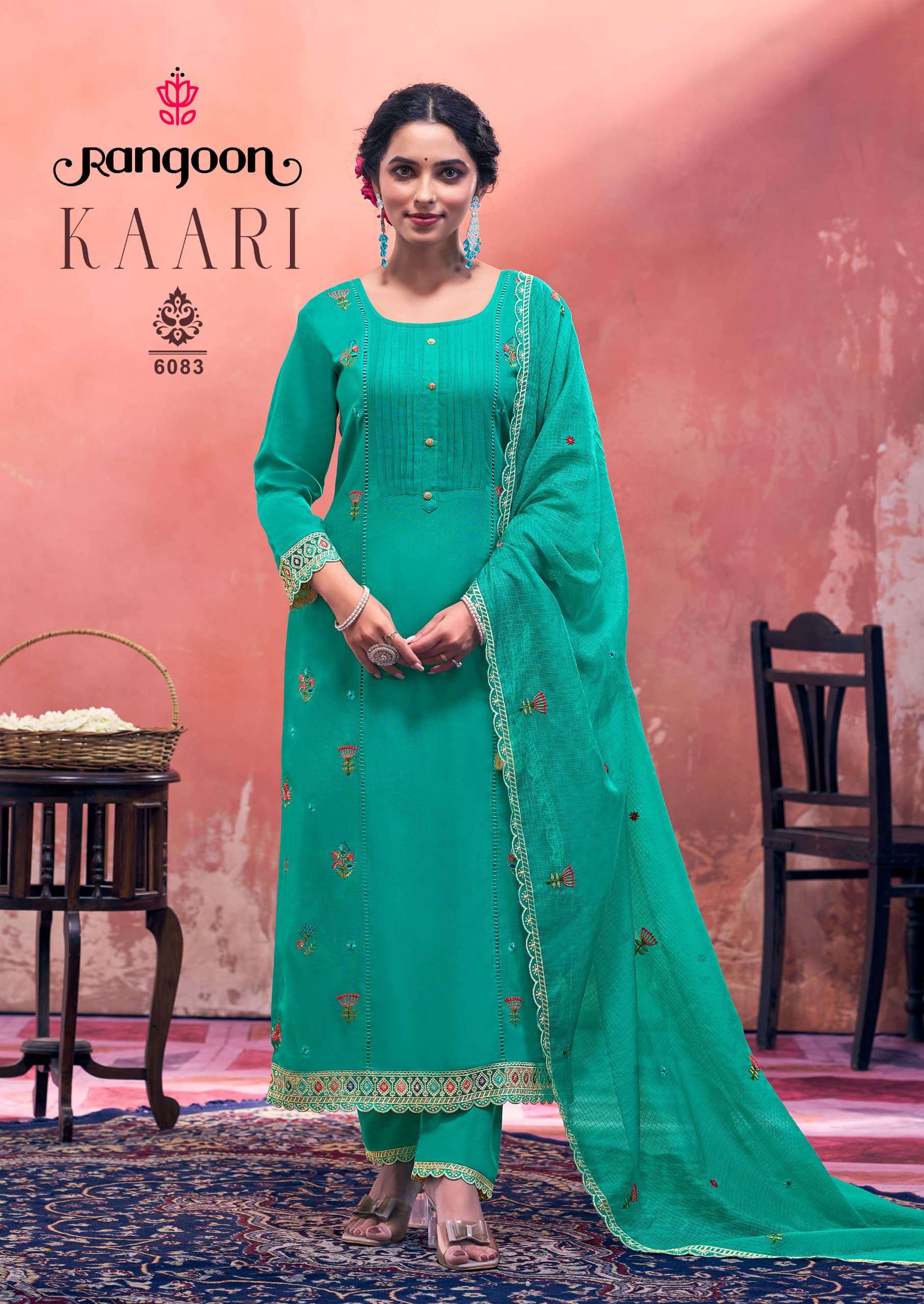 RANGOON KAARI RAYON FANCY EMBROIDERIES KURTI COMBO SET 