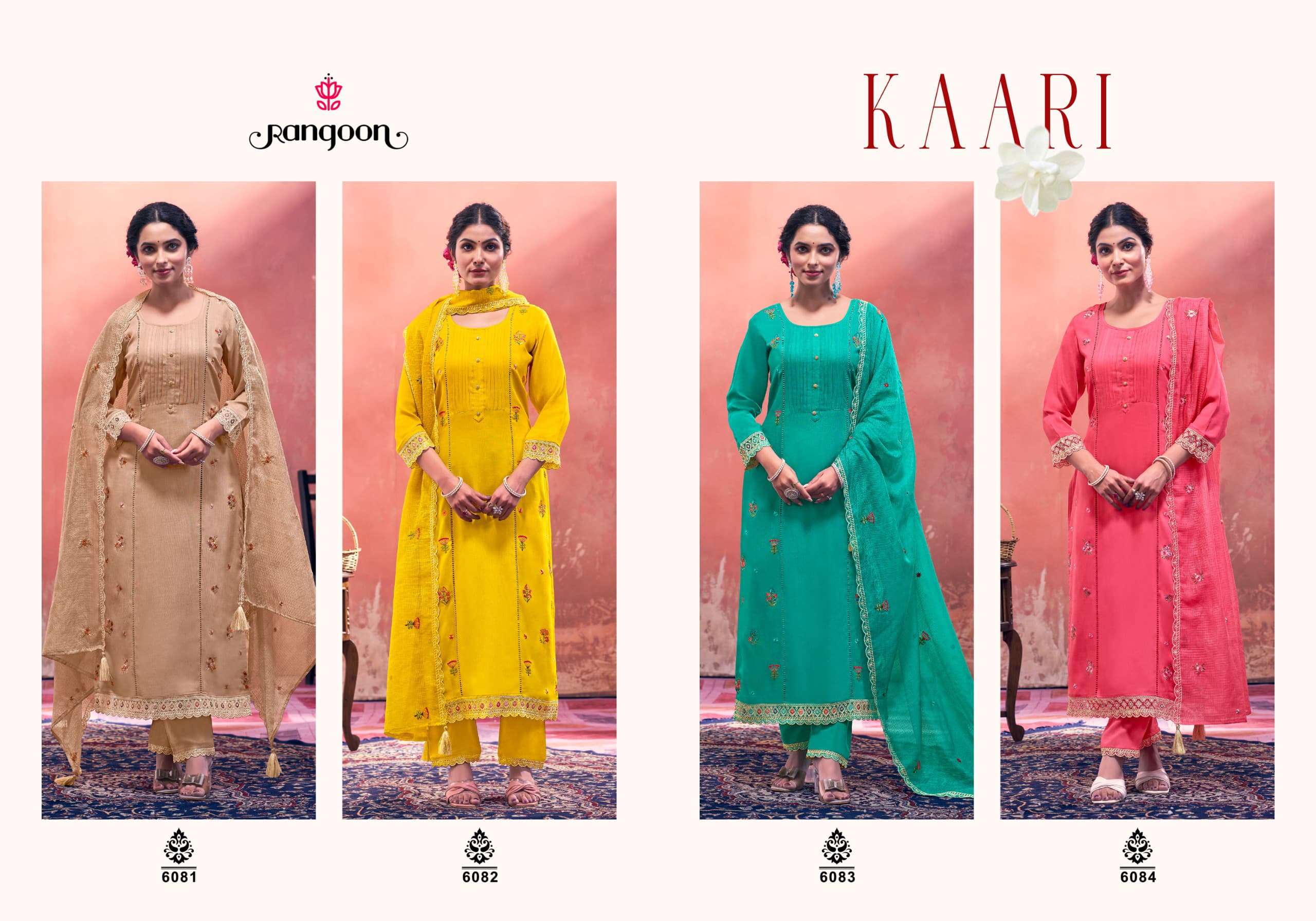 RANGOON KAARI RAYON FANCY EMBROIDERIES KURTI COMBO SET 