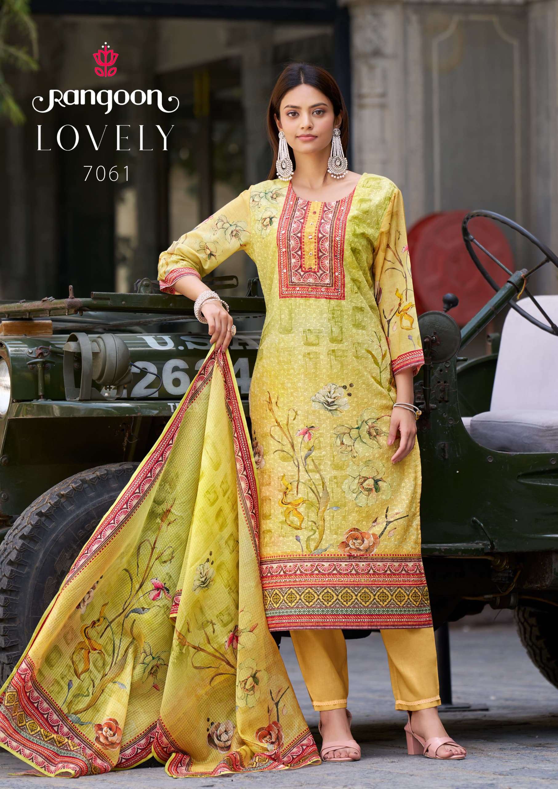 RANGOON LOVELY COTTON SCHIFFLI DESIGNER WORK LADIES KURTI COMBO SET