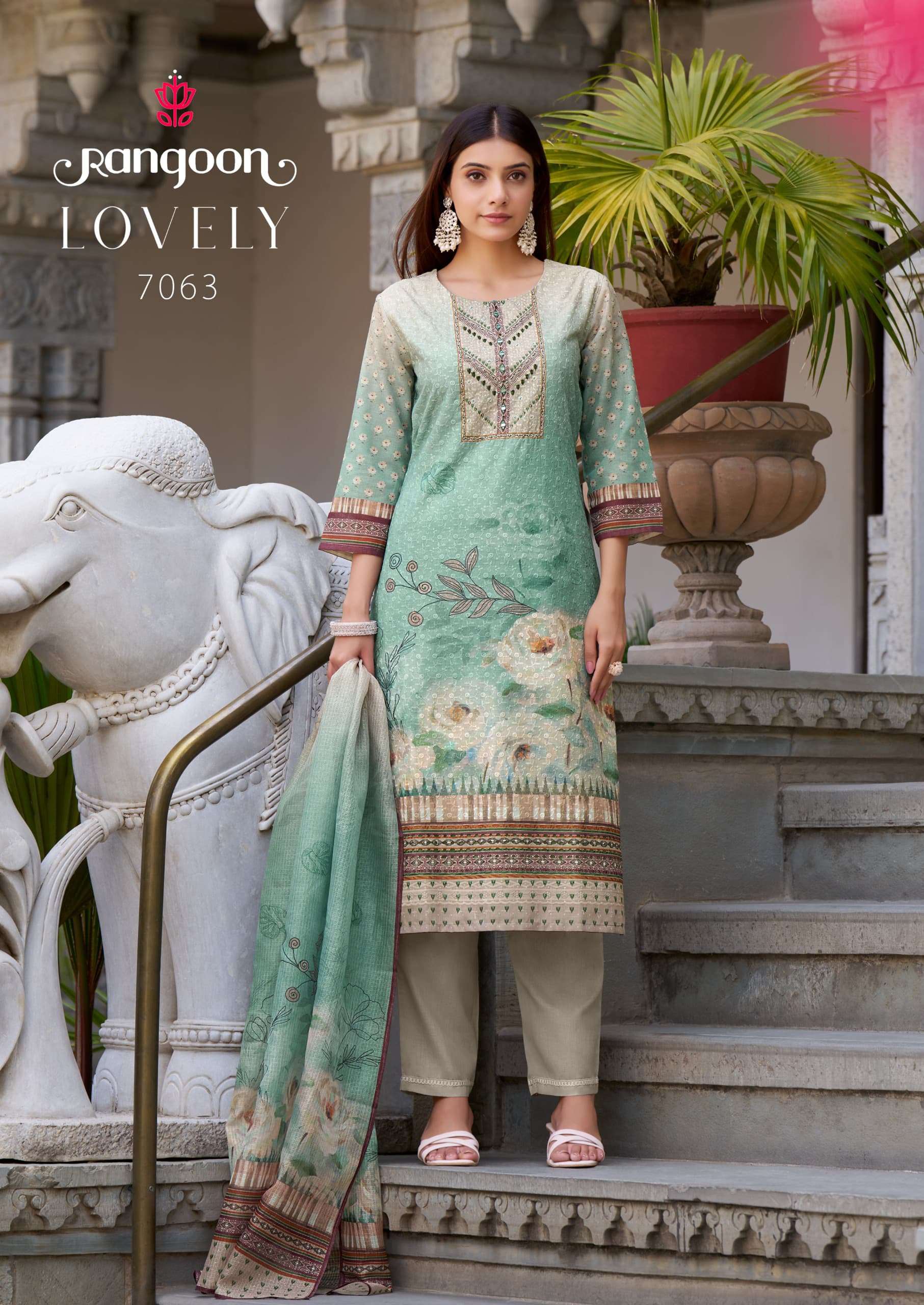 RANGOON LOVELY COTTON SCHIFFLI DESIGNER WORK LADIES KURTI COMBO SET
