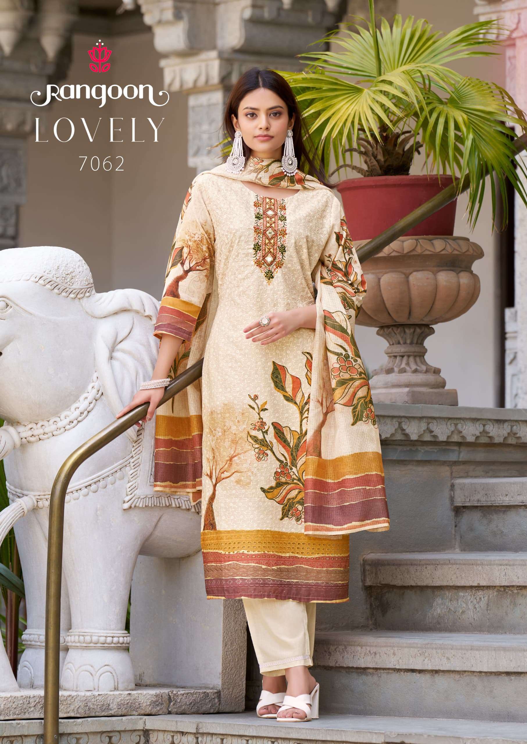 RANGOON LOVELY COTTON SCHIFFLI DESIGNER WORK LADIES KURTI COMBO SET