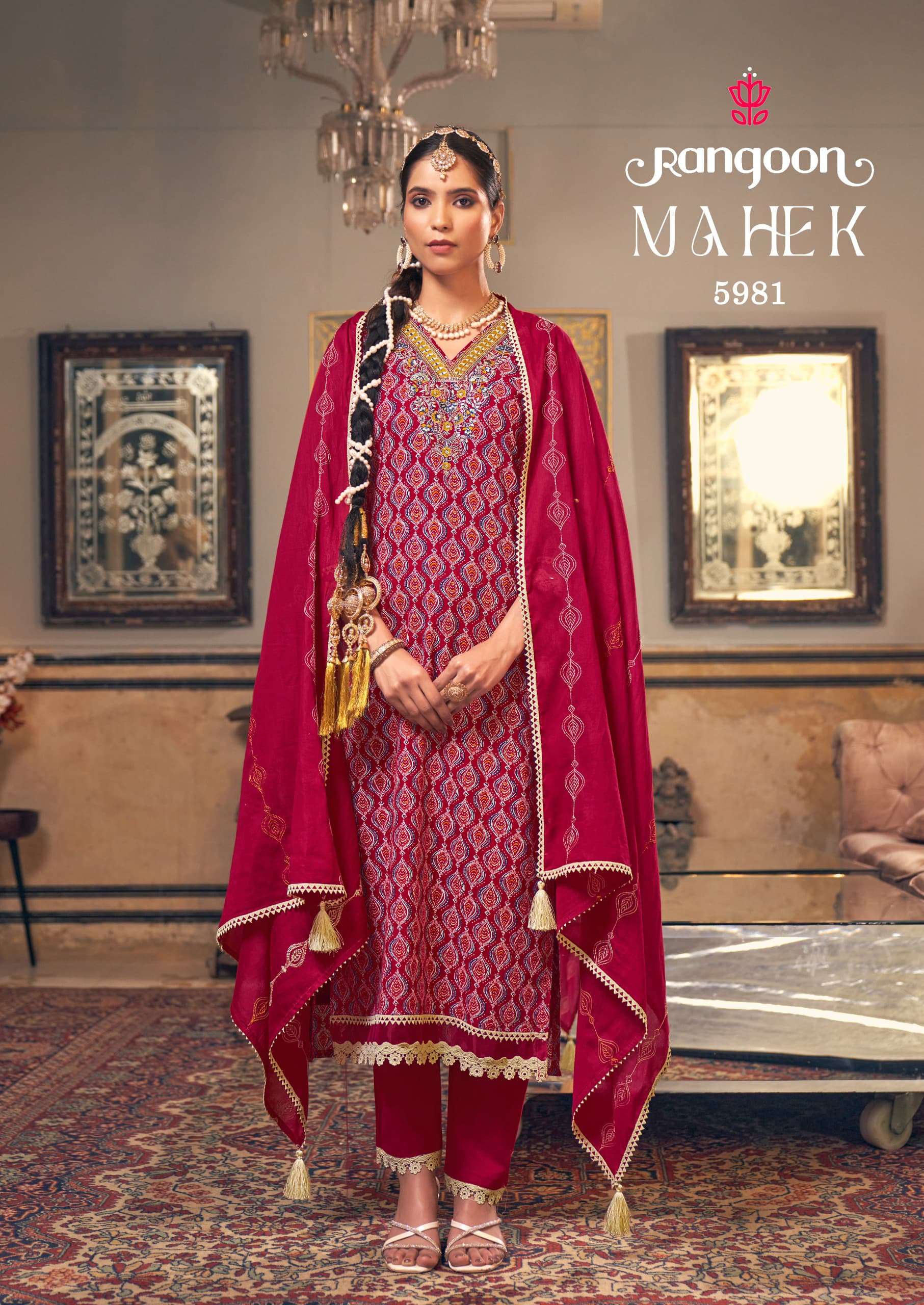RANGOON MAHEK COTTON FANCY EMBROIDERIES WORK KURTI COMBO SET