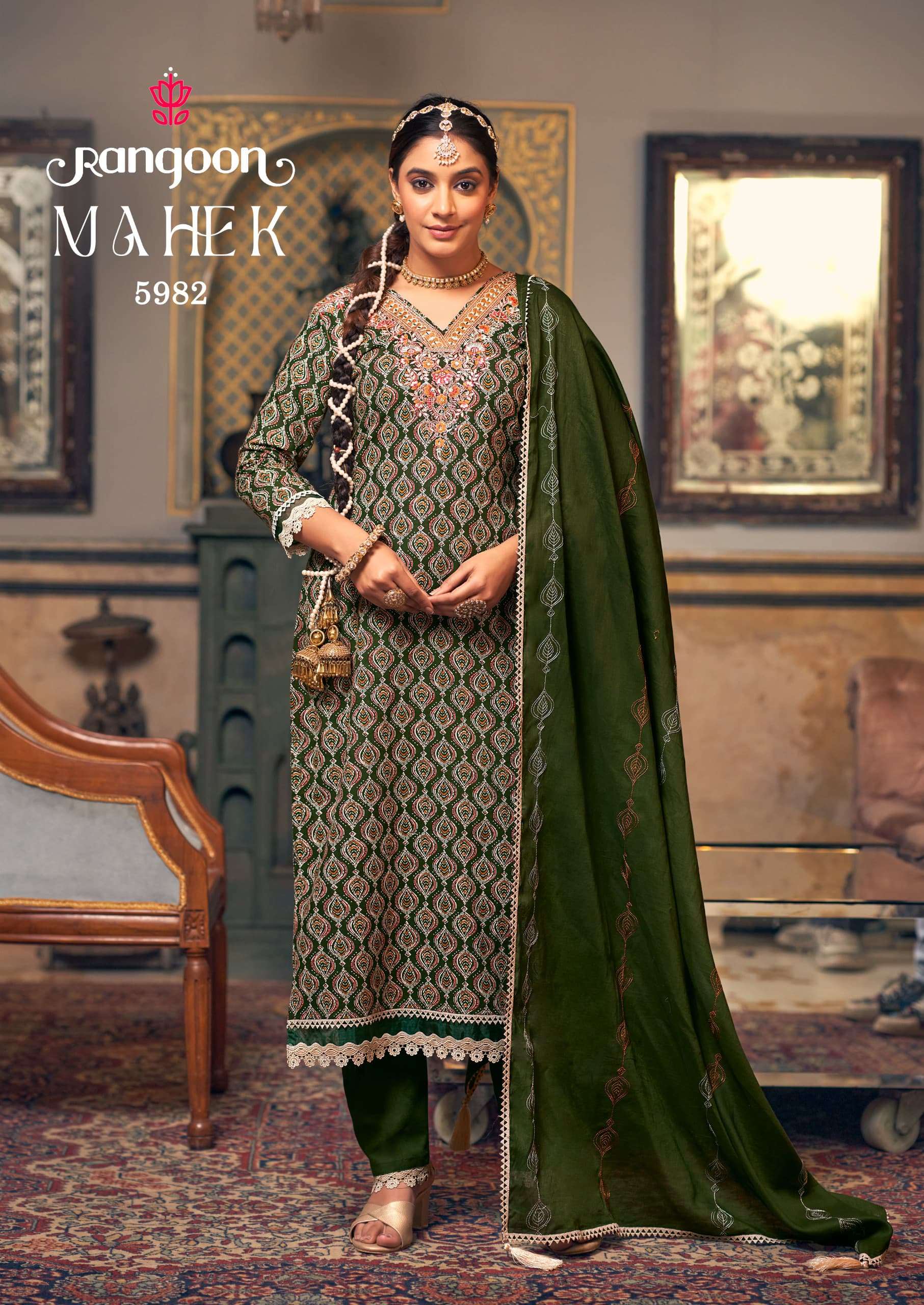 RANGOON MAHEK COTTON FANCY EMBROIDERIES WORK KURTI COMBO SET