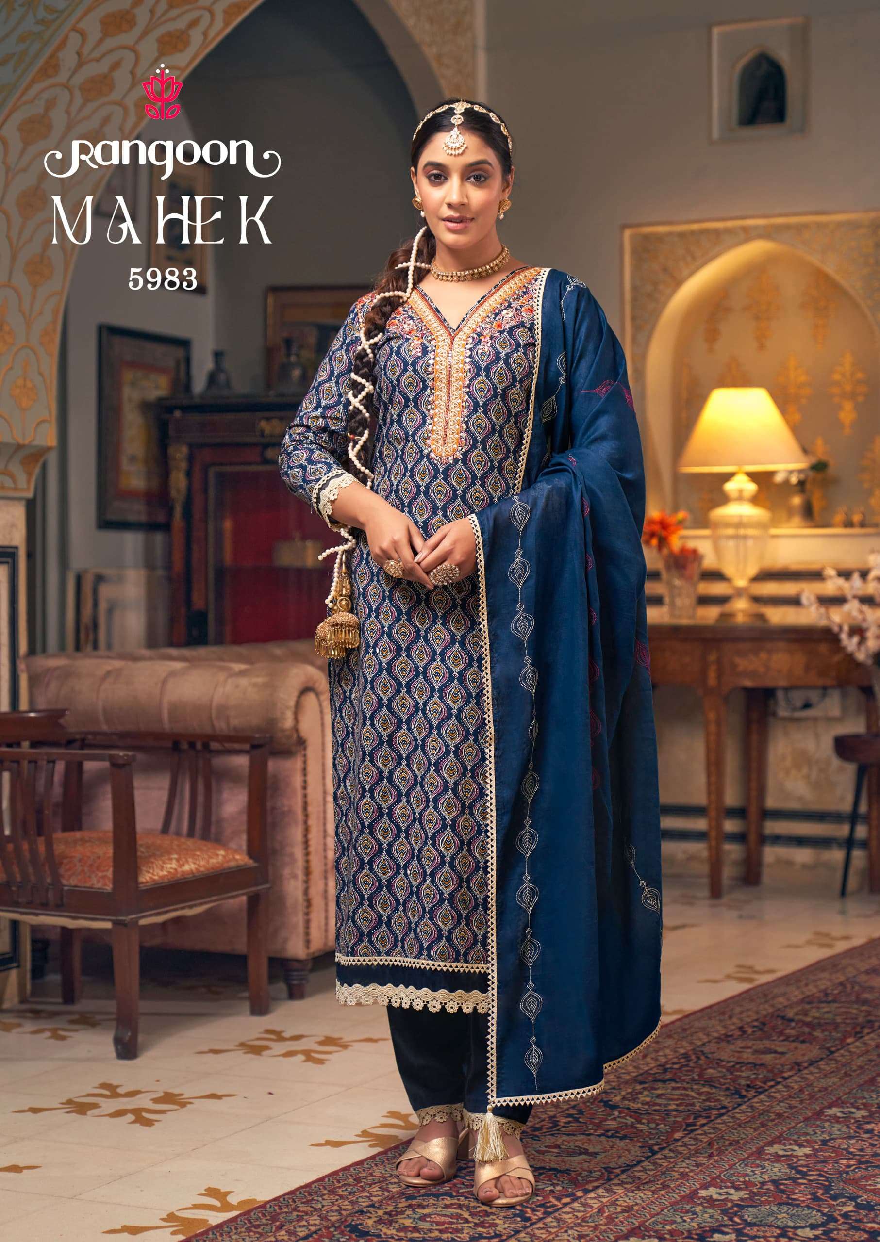 RANGOON MAHEK COTTON FANCY EMBROIDERIES WORK KURTI COMBO SET
