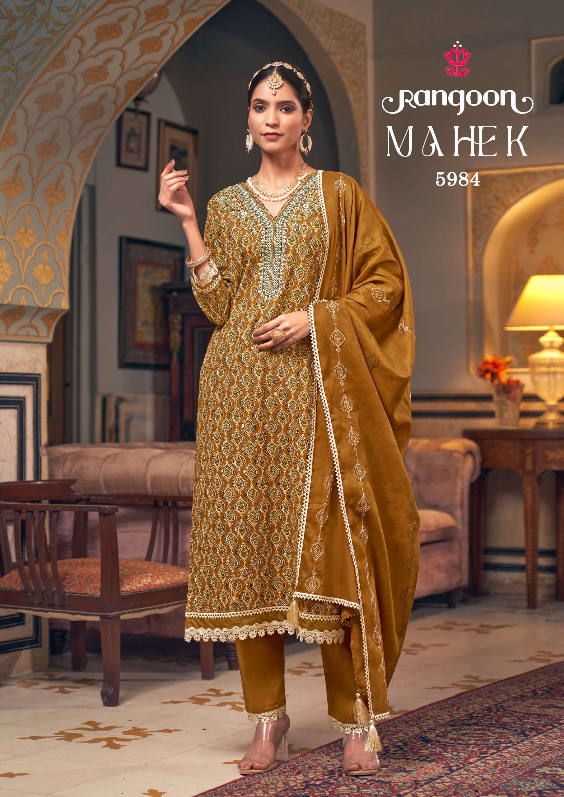 RANGOON MAHEK COTTON FANCY EMBROIDERIES WORK KURTI COMBO SET