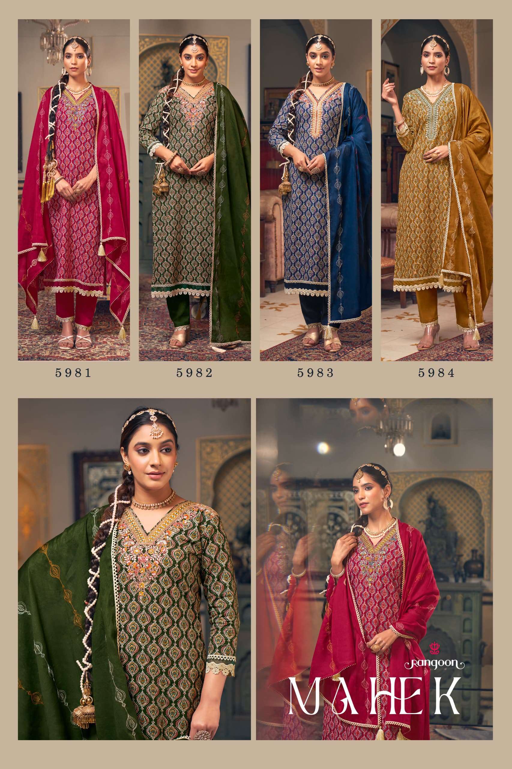 RANGOON MAHEK COTTON FANCY EMBROIDERIES WORK KURTI COMBO SET