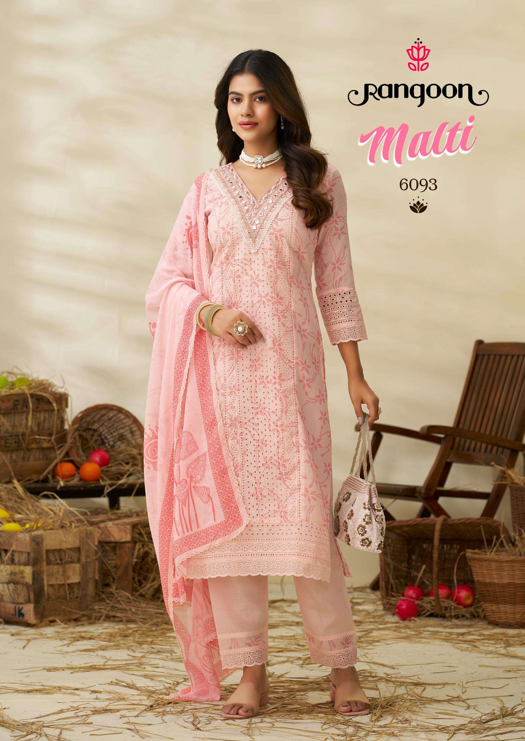RANGOON  MALTI SCHIFLI COTTON WITH DESIGNER WORK LADIES SUIT