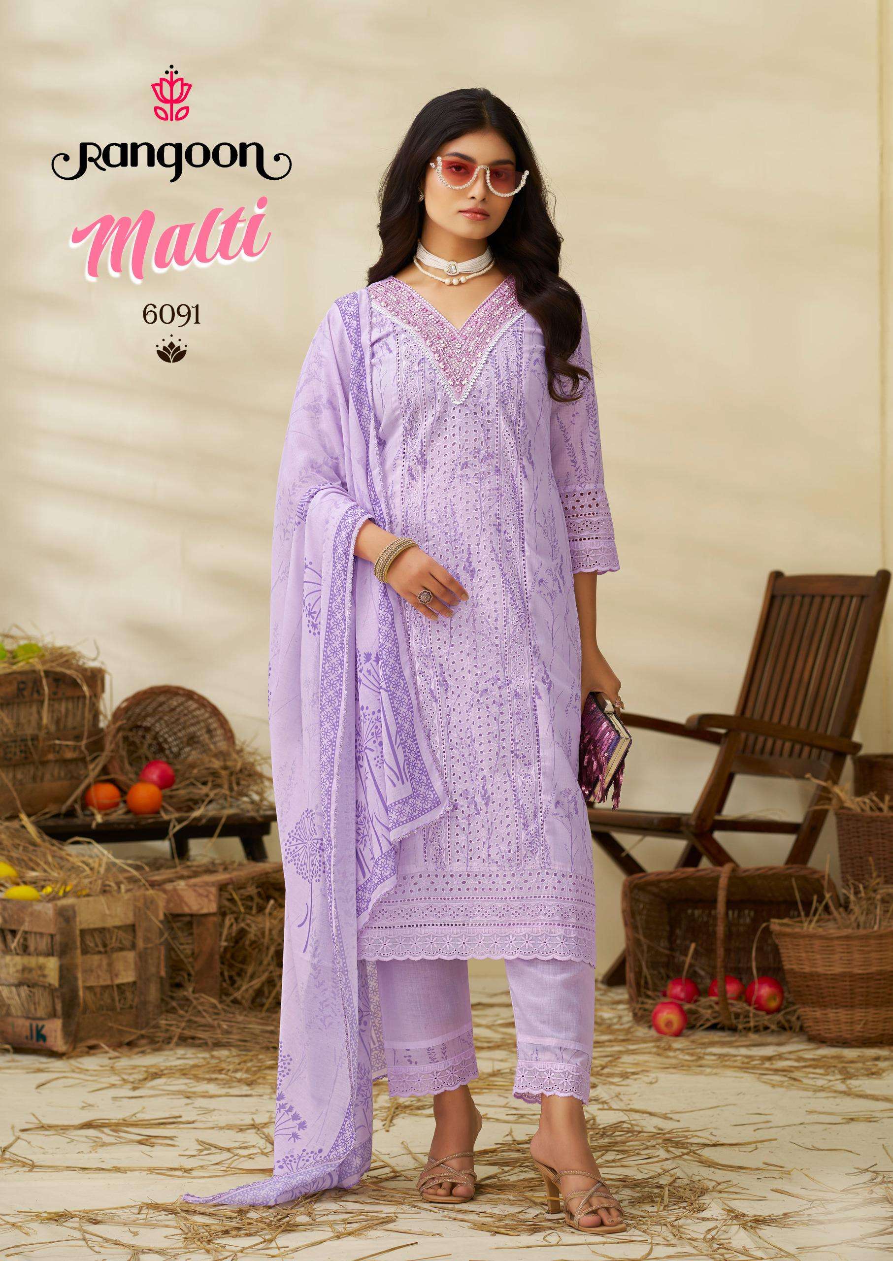 RANGOON  MALTI SCHIFLI COTTON WITH DESIGNER WORK LADIES SUIT