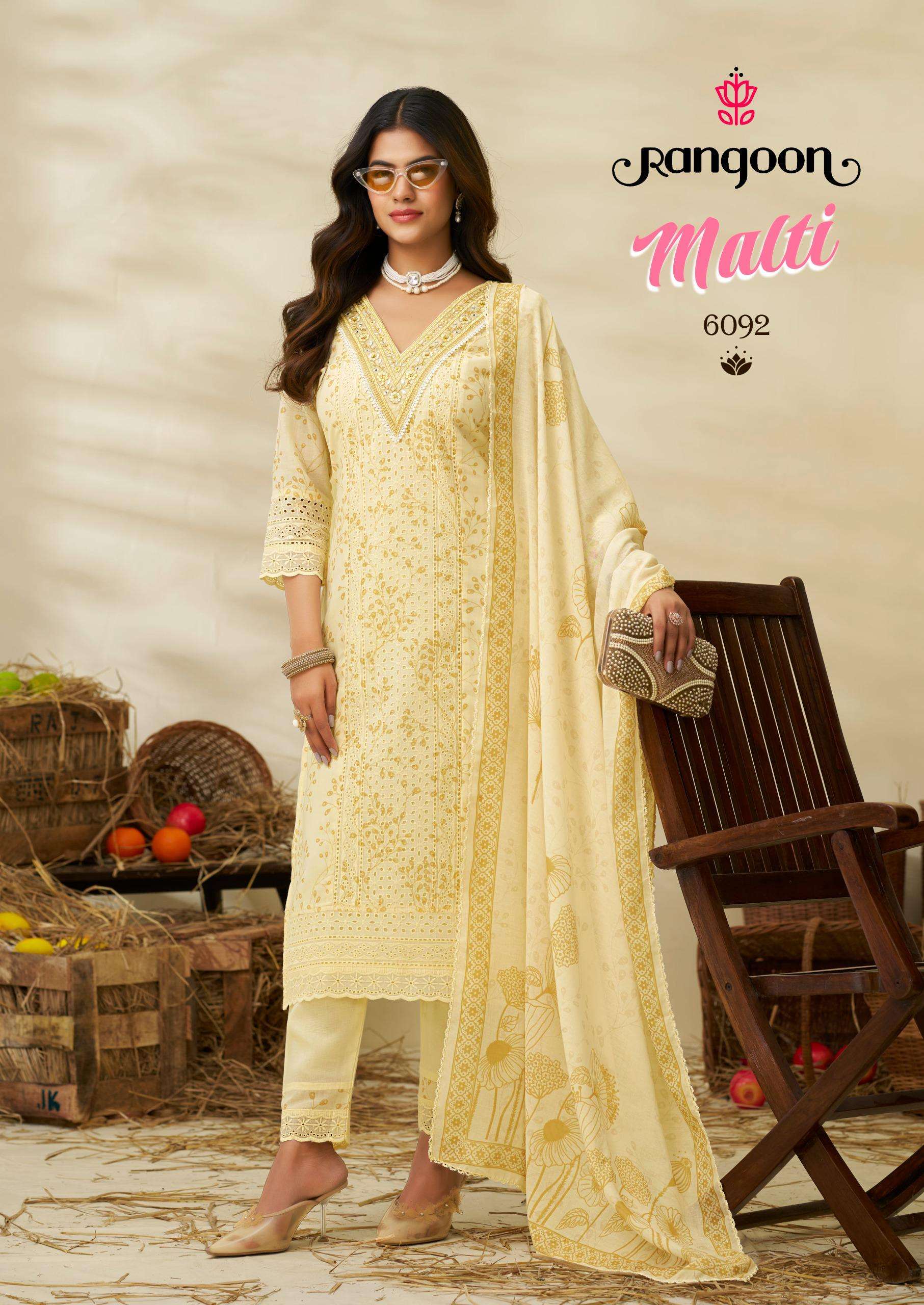 RANGOON  MALTI SCHIFLI COTTON WITH DESIGNER WORK LADIES SUIT