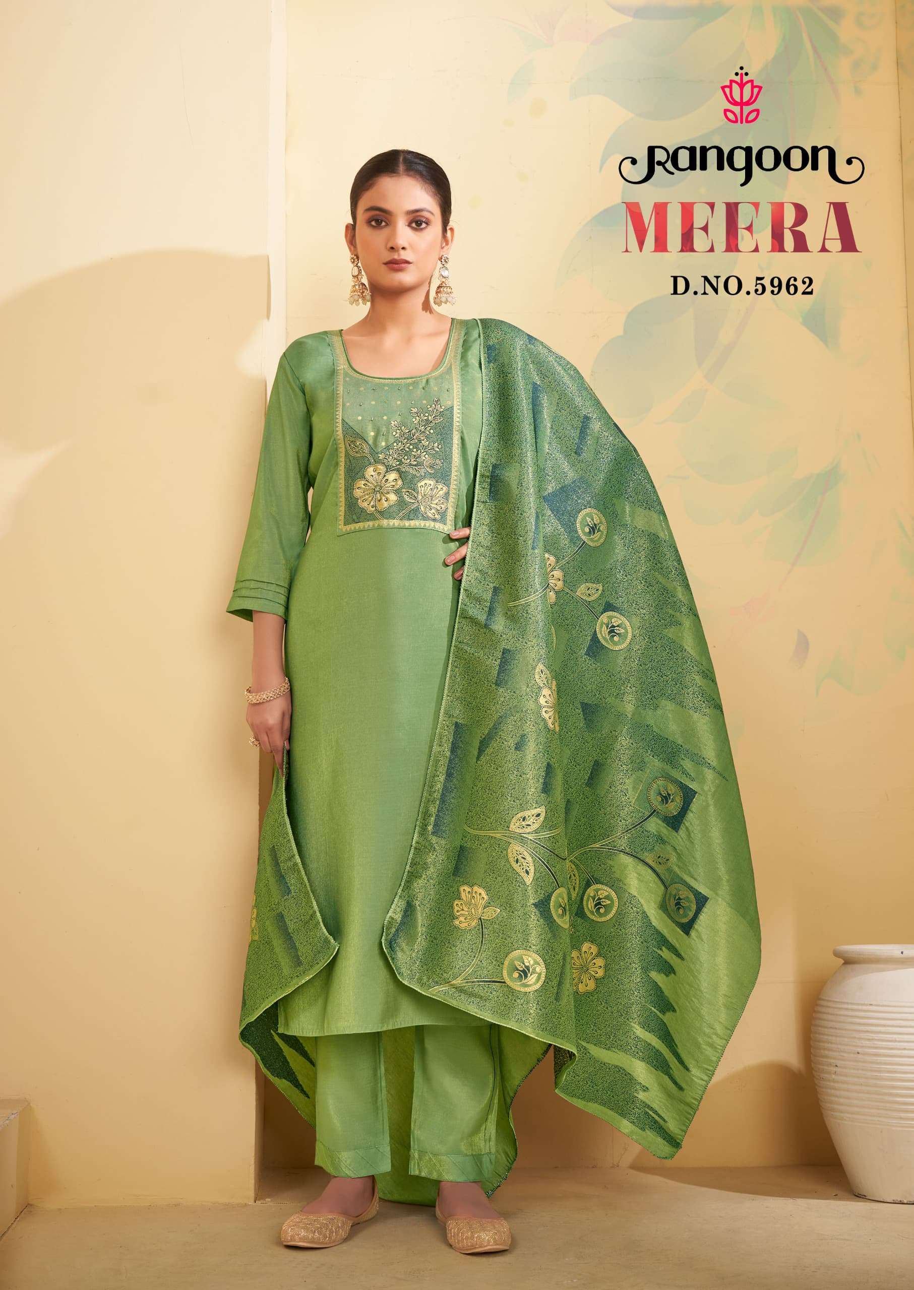 RANGOON MEERA VISCOSE SILK FANCY WORKS KURTI COMBO SET