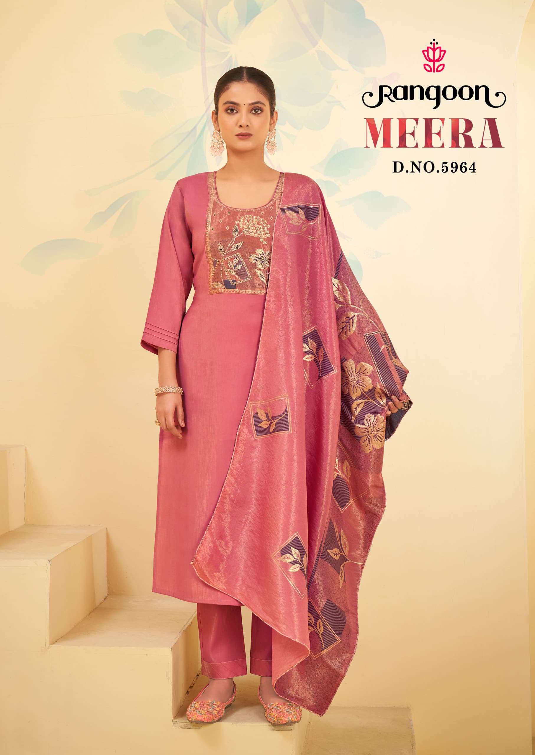 RANGOON MEERA VISCOSE SILK FANCY WORKS KURTI COMBO SET