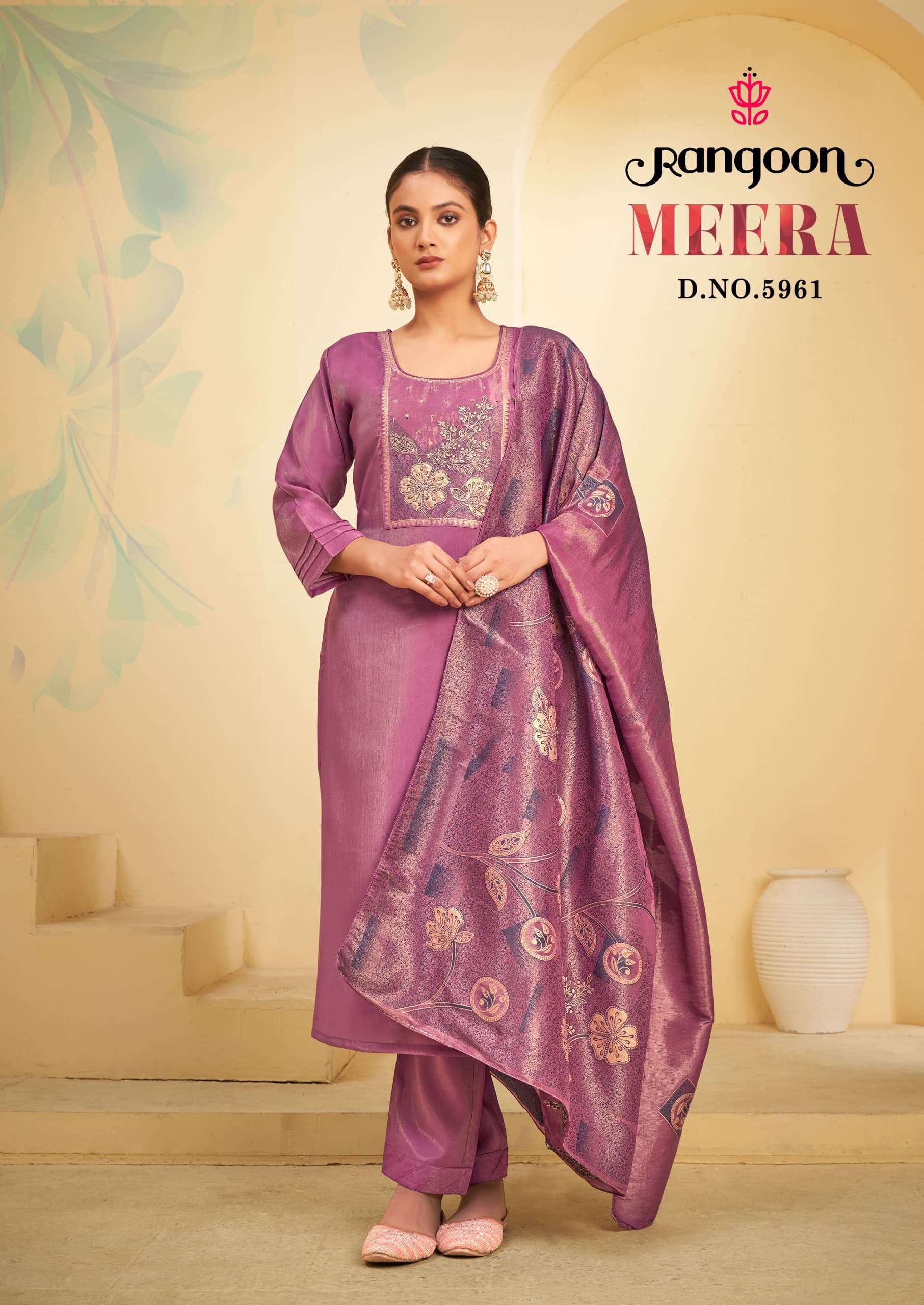 RANGOON MEERA VISCOSE SILK FANCY WORKS KURTI COMBO SET