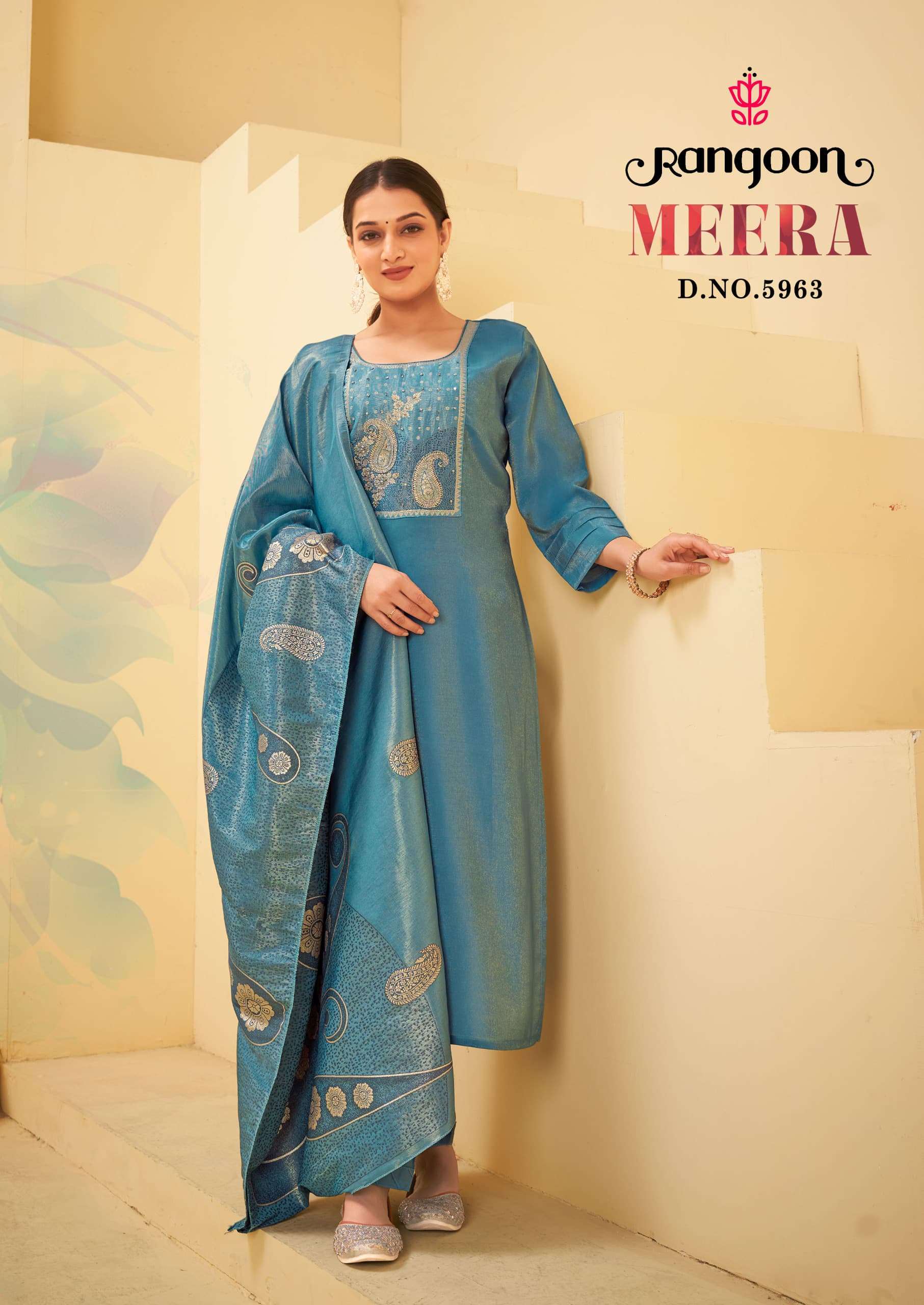 RANGOON MEERA VISCOSE SILK FANCY WORKS KURTI COMBO SET