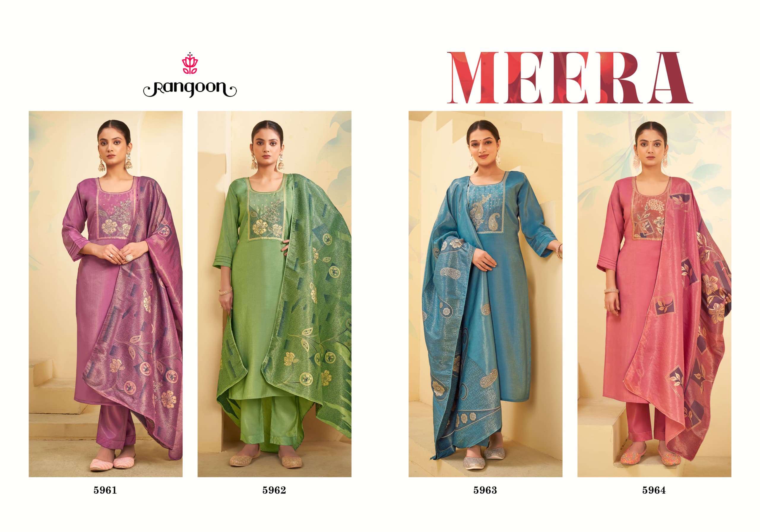 RANGOON MEERA VISCOSE SILK FANCY WORKS KURTI COMBO SET