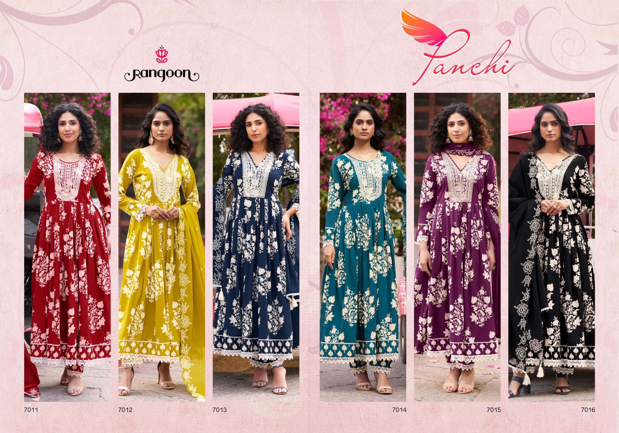 RANGOON PANCHI COTTON PRINT FANCY LONG GOWN WITH BOTTOM AND DUPATTA SET