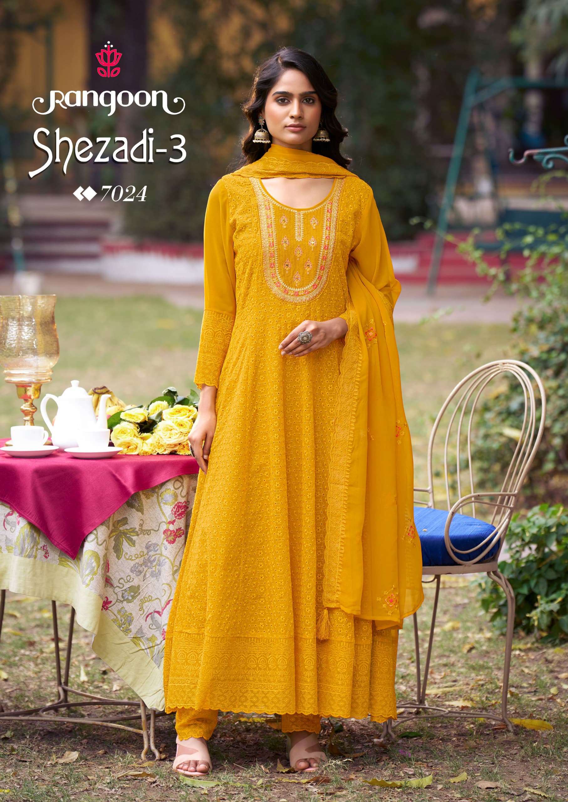 RANGOON SHEZADI VOL 3 GEORGETTE FANCY SCHIFLI DESIGNER ANARKALI STYLE SUIT