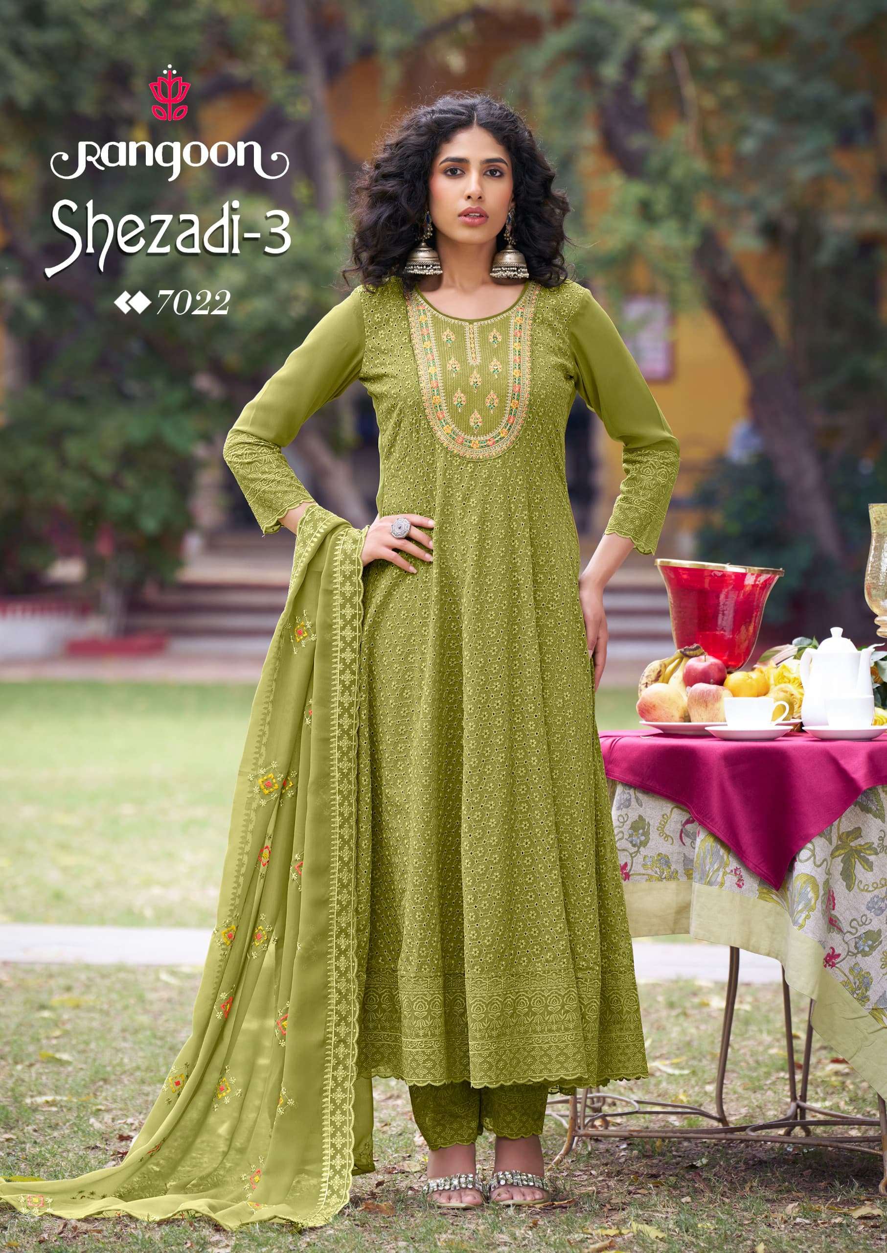 RANGOON SHEZADI VOL 3 GEORGETTE FANCY SCHIFLI DESIGNER ANARKALI STYLE SUIT
