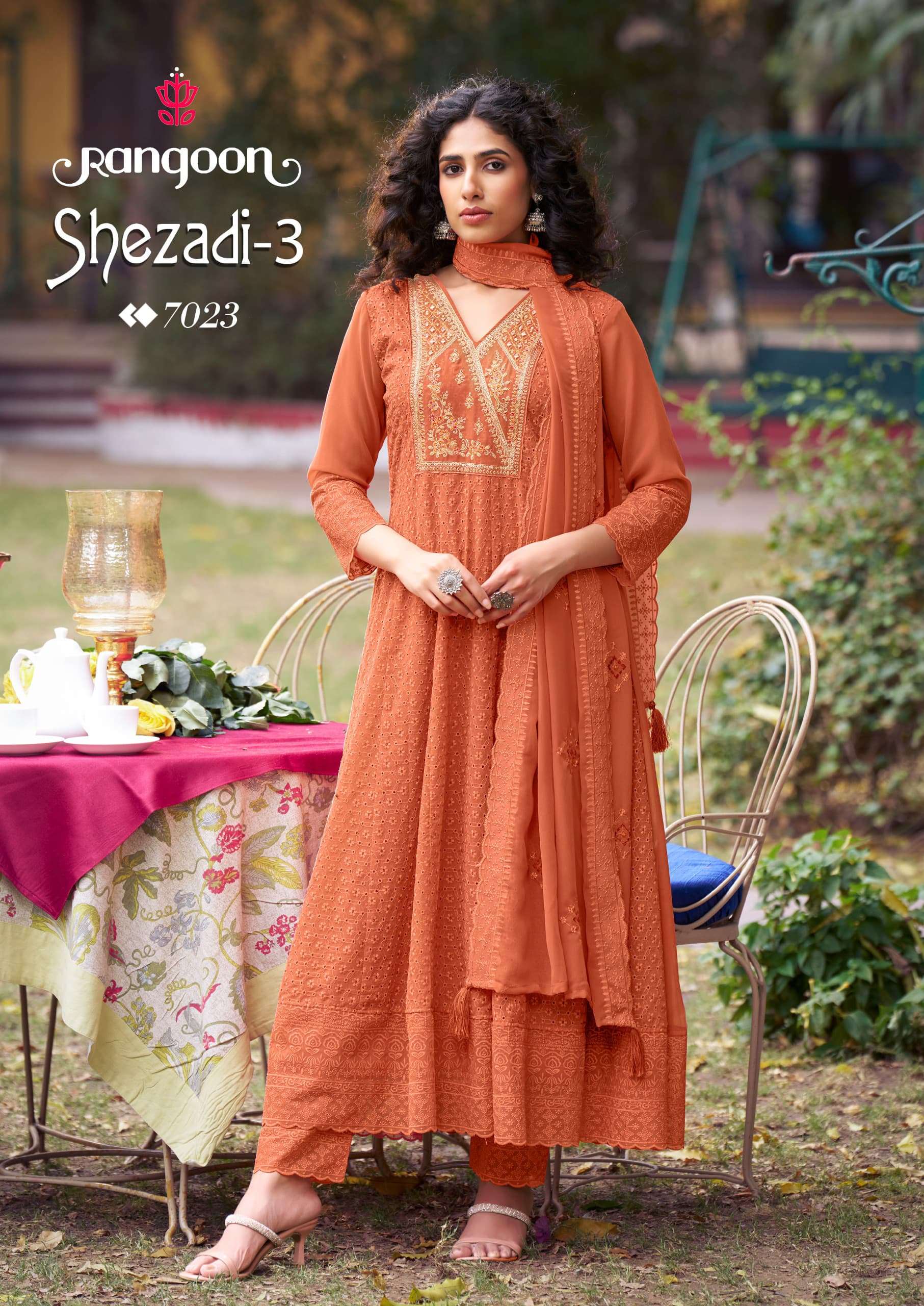 RANGOON SHEZADI VOL 3 GEORGETTE FANCY SCHIFLI DESIGNER ANARKALI STYLE SUIT