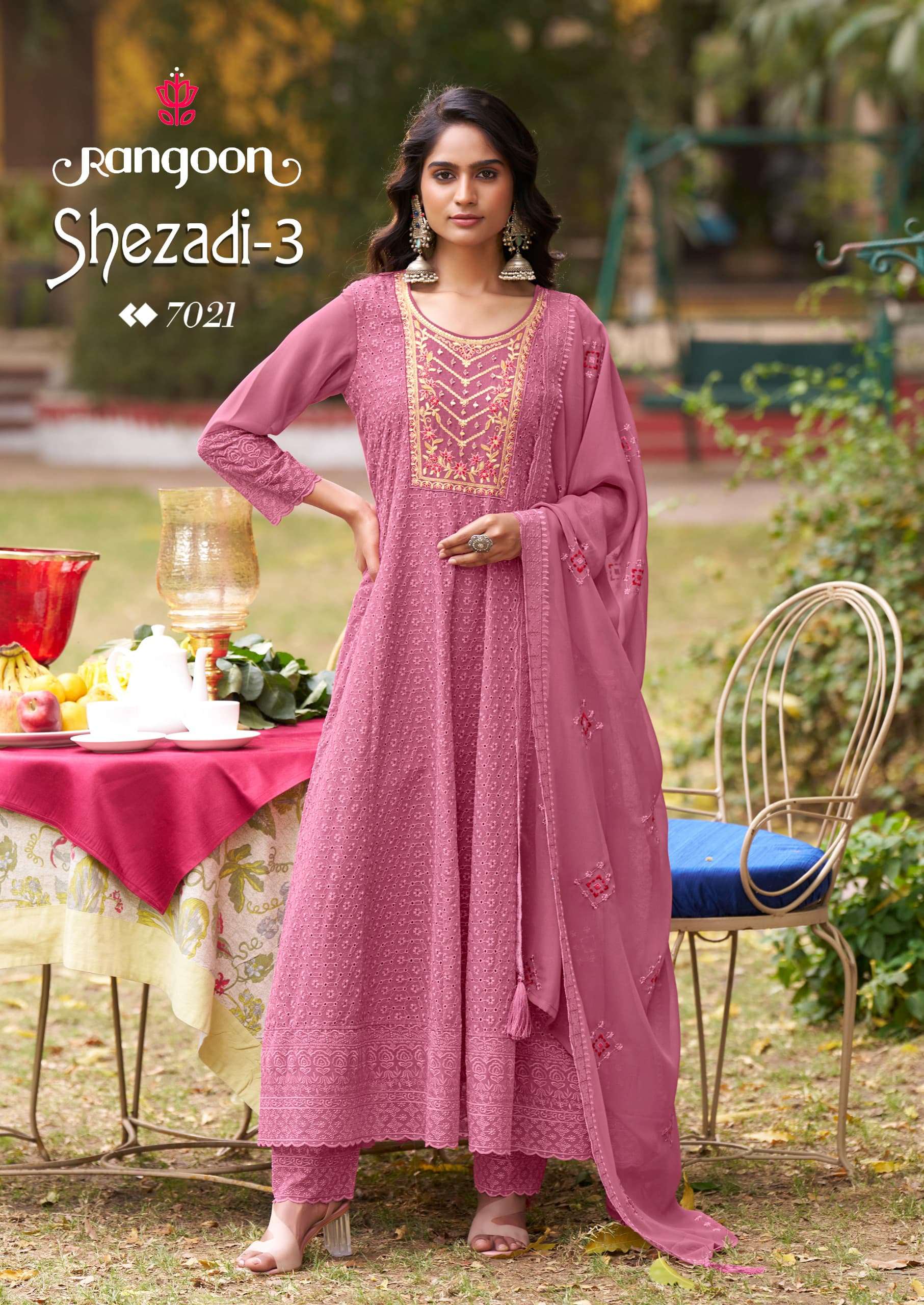 RANGOON SHEZADI VOL 3 GEORGETTE FANCY SCHIFLI DESIGNER ANARKALI STYLE SUIT