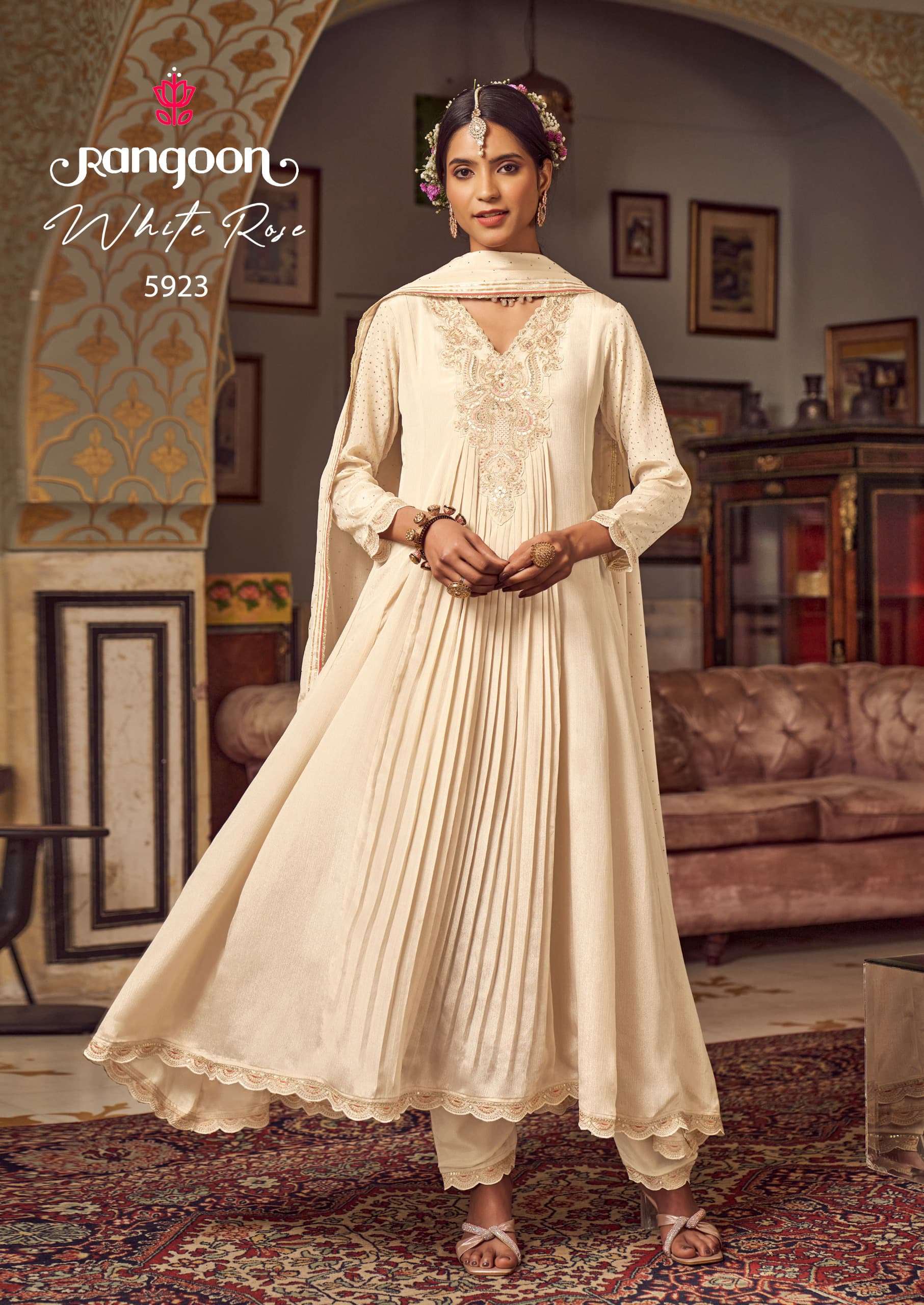 RANGOON WHITEROSE FANCY ANARKALI STYLE LADIES READY MADE SUIT