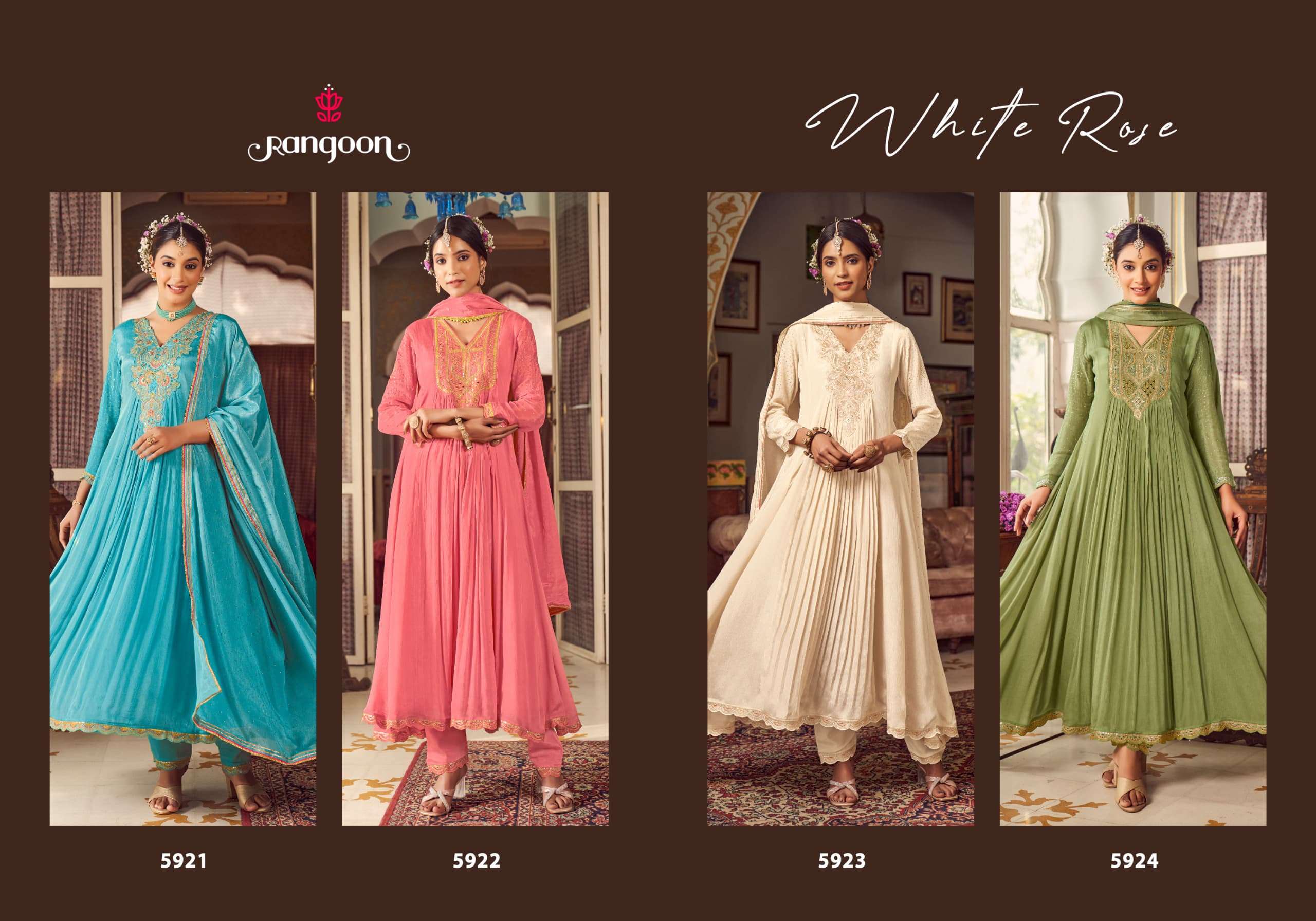 RANGOON WHITEROSE FANCY ANARKALI STYLE LADIES READY MADE SUIT