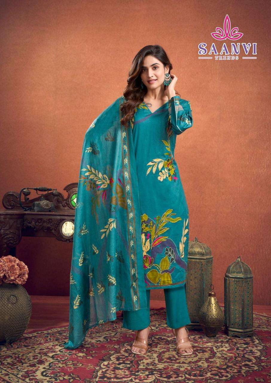SAANVI  TRENDS SAMAYRA COTTON PRINTED WITH FANCY WORK SUIT
