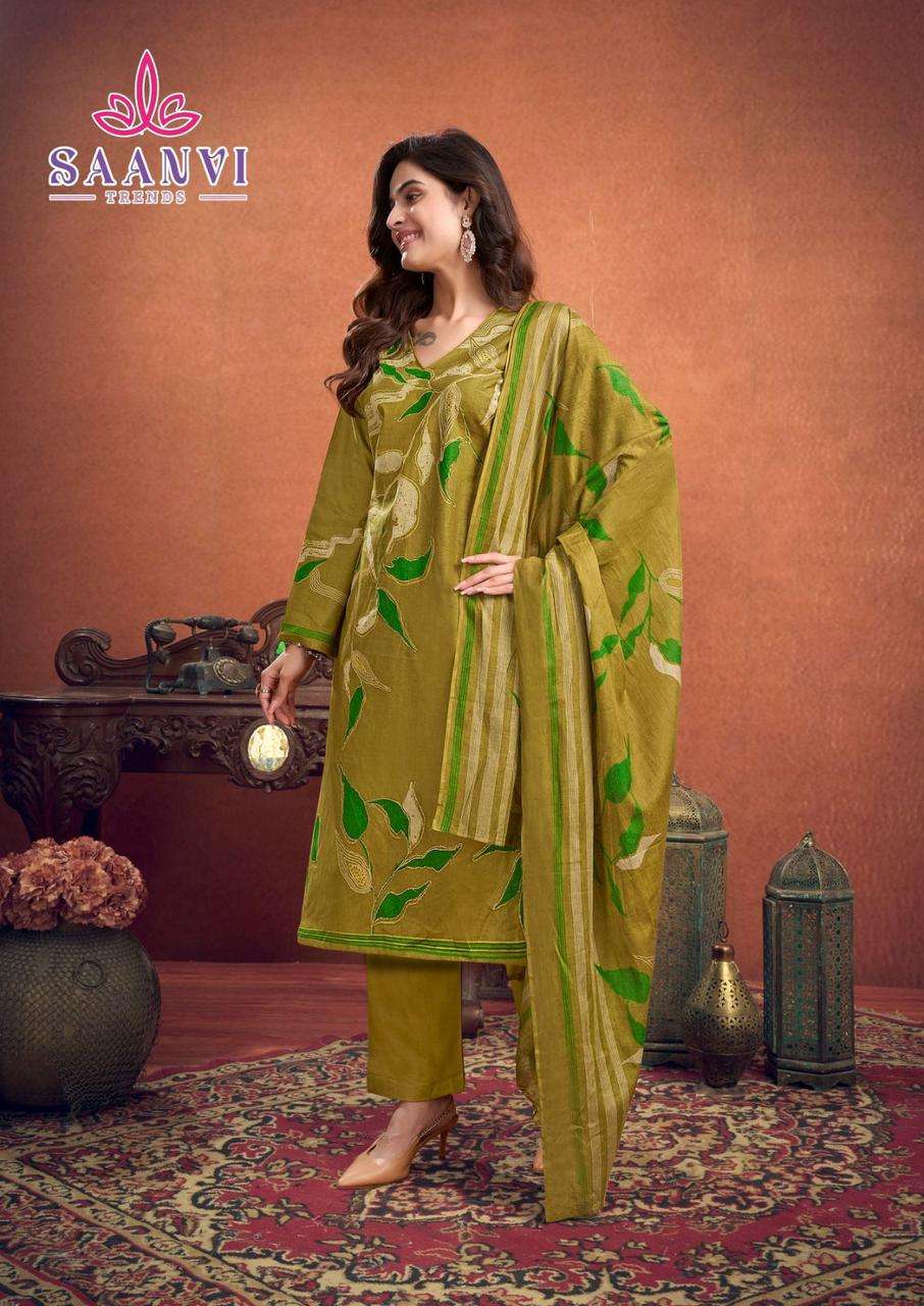 SAANVI  TRENDS SAMAYRA COTTON PRINTED WITH FANCY WORK SUIT