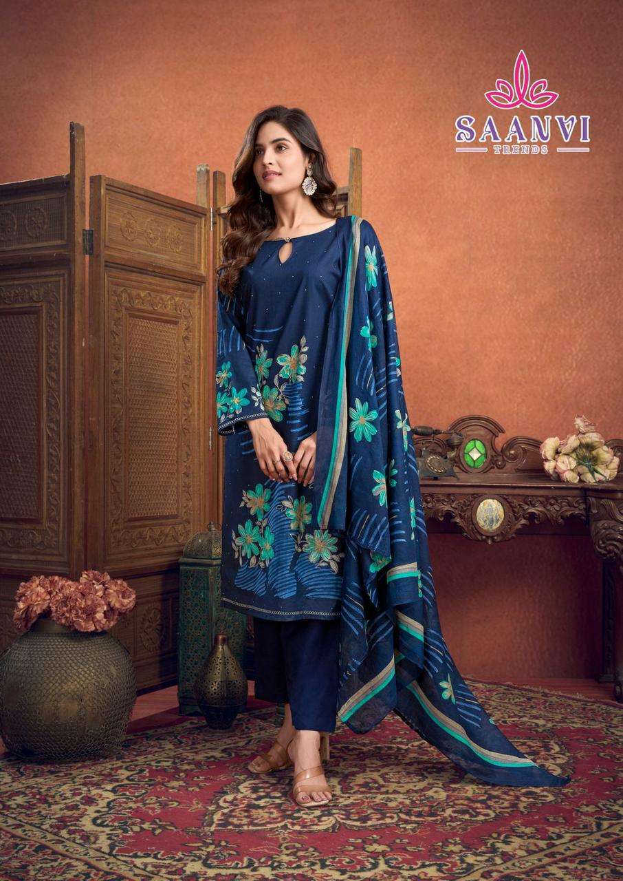 SAANVI  TRENDS SAMAYRA COTTON PRINTED WITH FANCY WORK SUIT