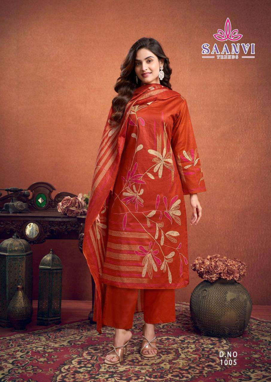 SAANVI  TRENDS SAMAYRA COTTON PRINTED WITH FANCY WORK SUIT