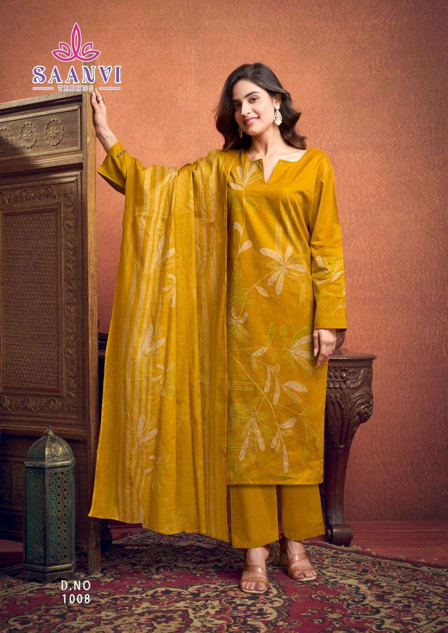 SAANVI  TRENDS SAMAYRA COTTON PRINTED WITH FANCY WORK SUIT