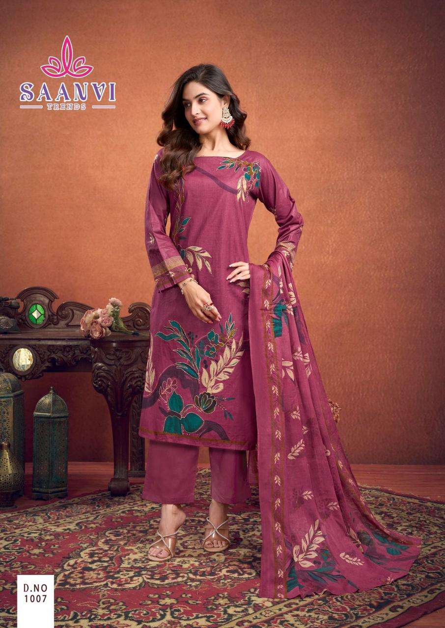 SAANVI  TRENDS SAMAYRA COTTON PRINTED WITH FANCY WORK SUIT