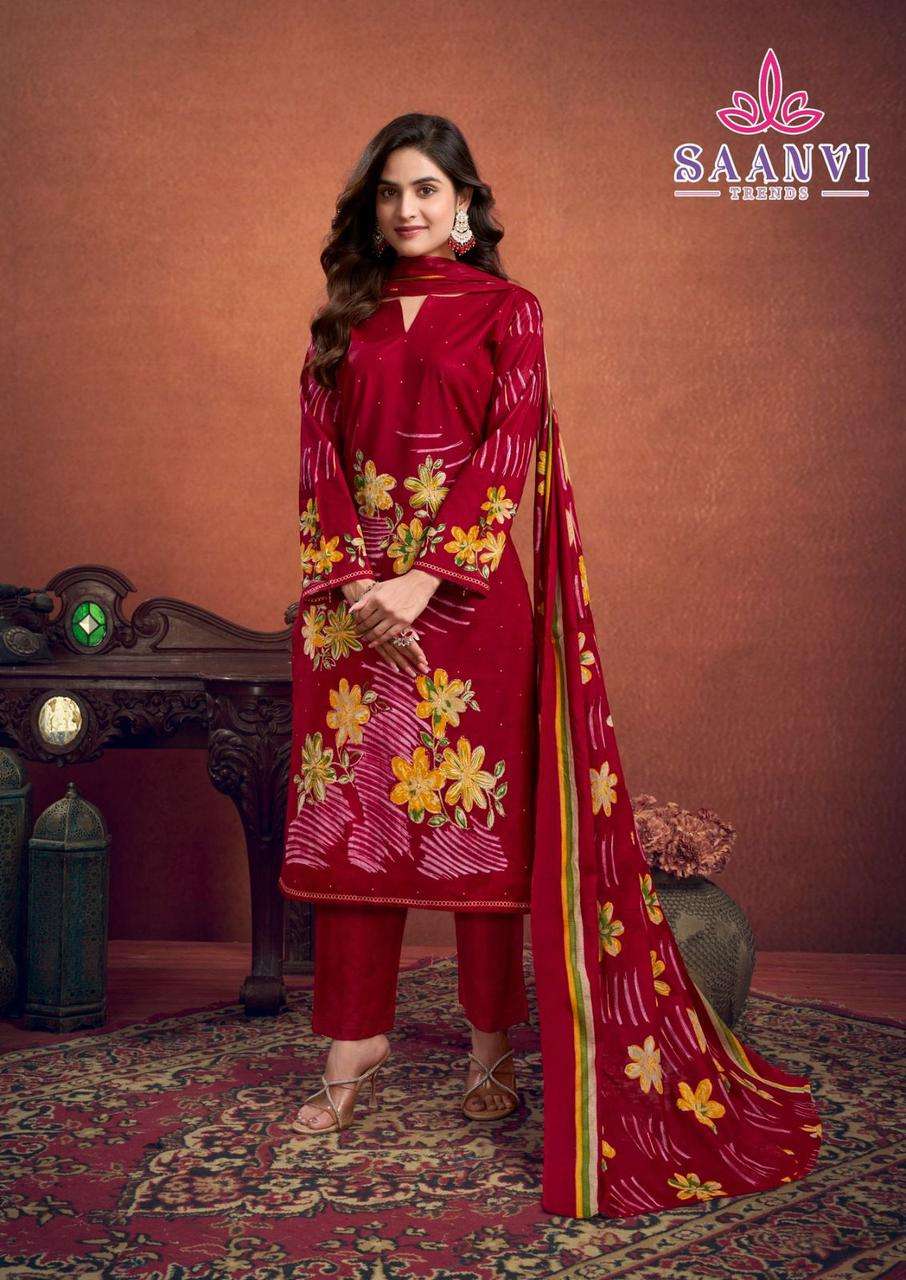 SAANVI  TRENDS SAMAYRA COTTON PRINTED WITH FANCY WORK SUIT