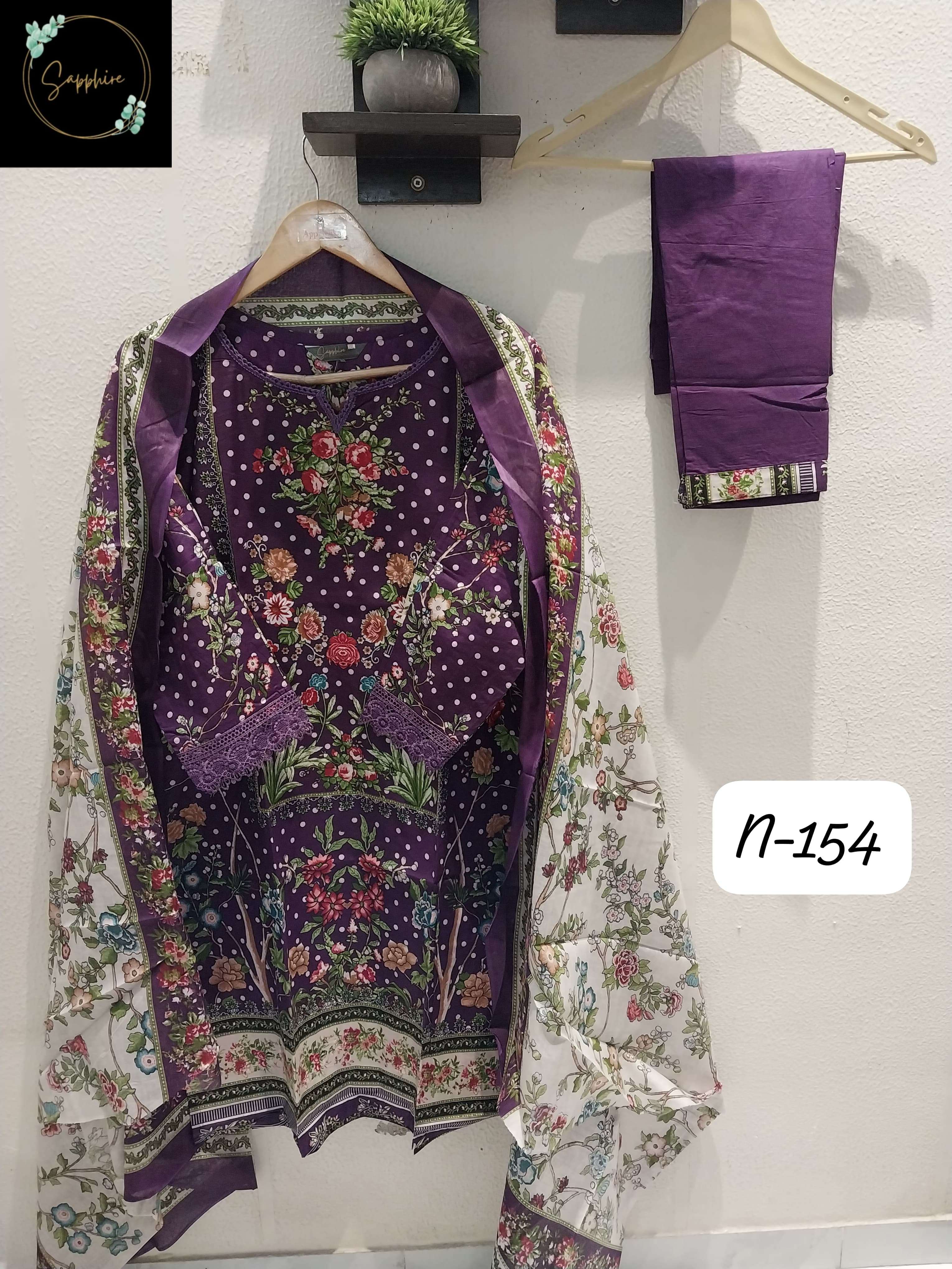 SAPPHIRE AGHA NOORAIN N 154 LAWN COTTON FANCY WORK SUIT