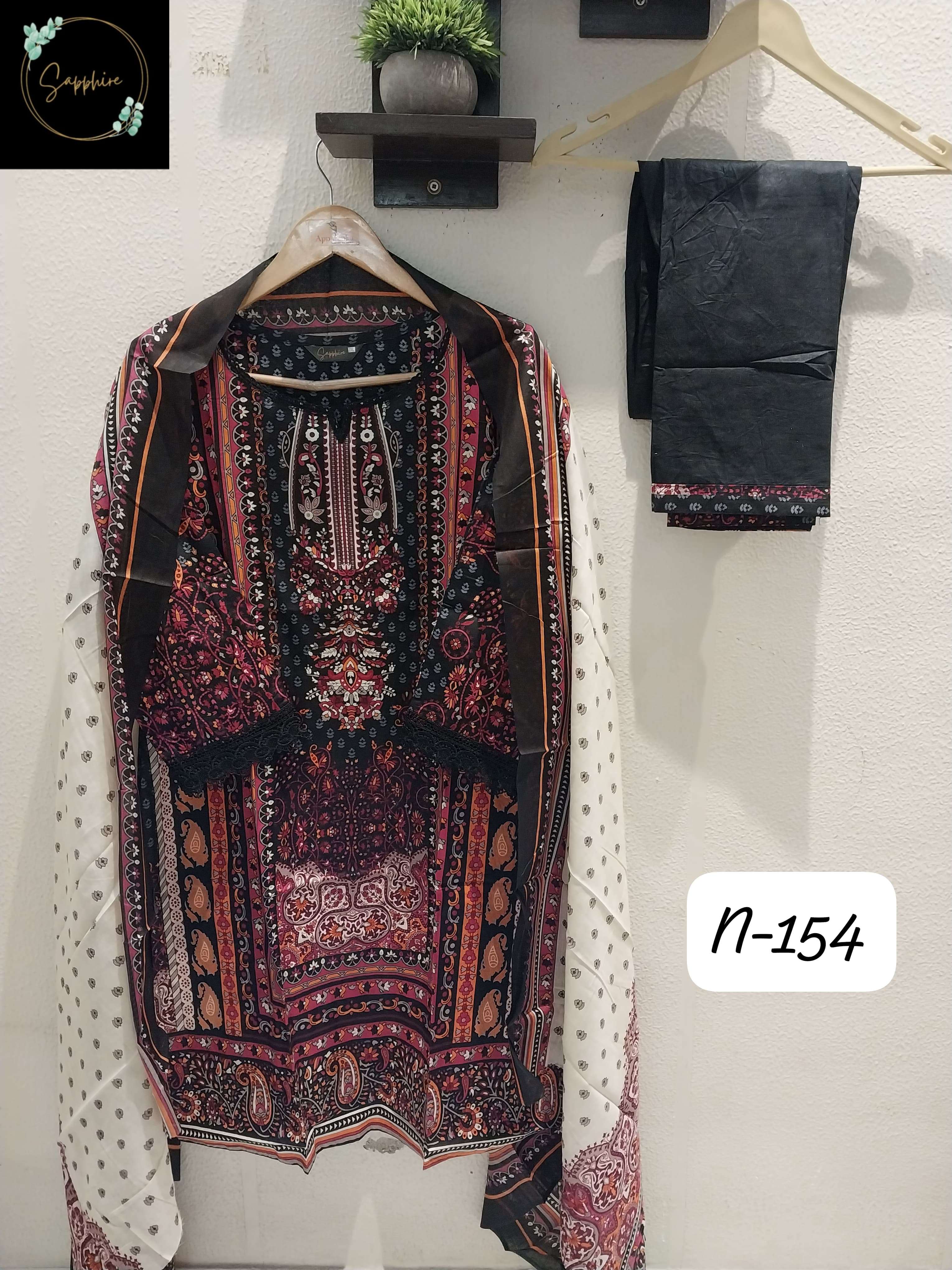 SAPPHIRE AGHA NOORAIN N 154 LAWN COTTON FANCY WORK SUIT