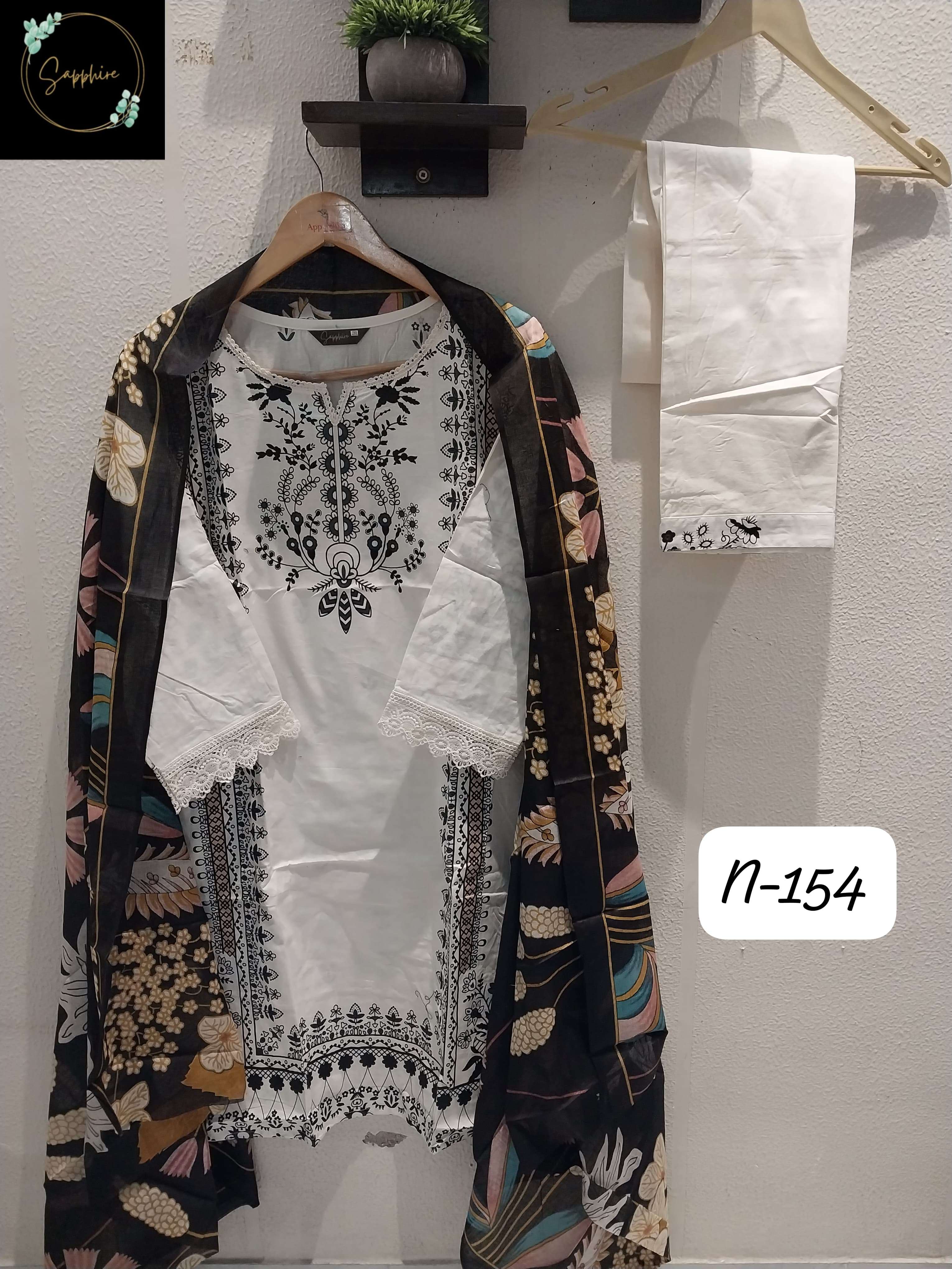 SAPPHIRE AGHA NOORAIN N 154 LAWN COTTON FANCY WORK SUIT