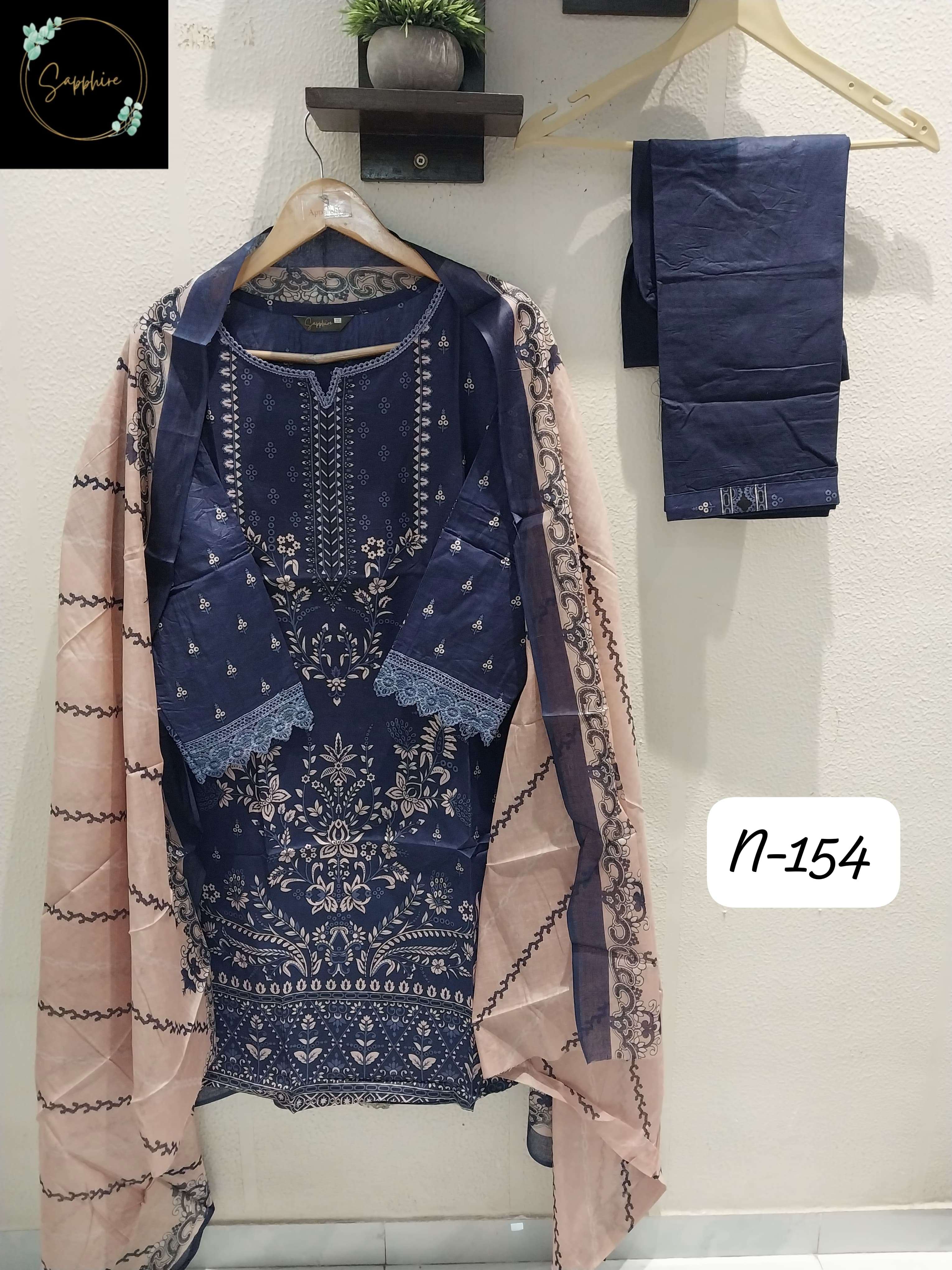 SAPPHIRE AGHA NOORAIN N 154 LAWN COTTON FANCY WORK SUIT