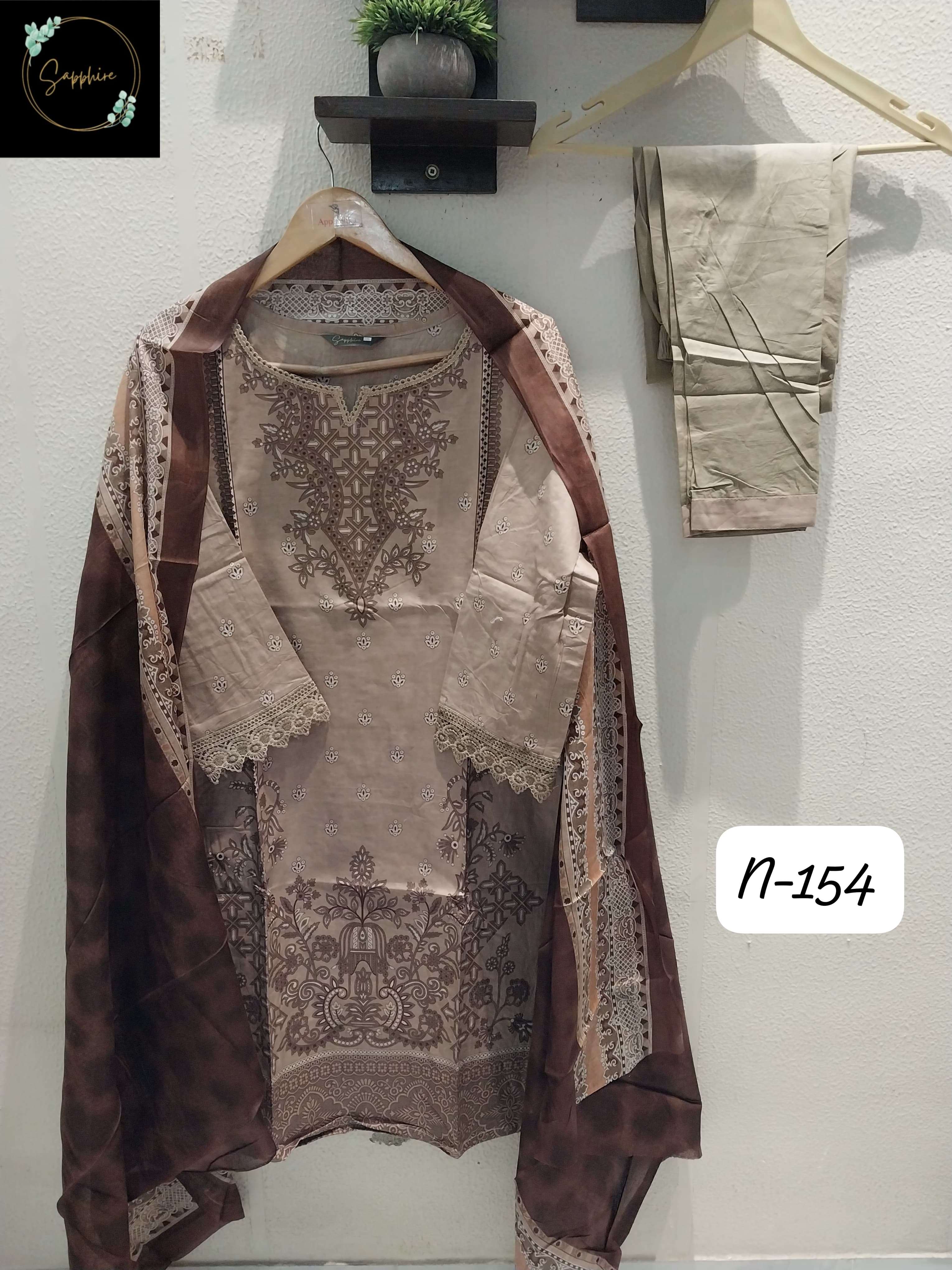SAPPHIRE AGHA NOORAIN N 154 LAWN COTTON FANCY WORK SUIT