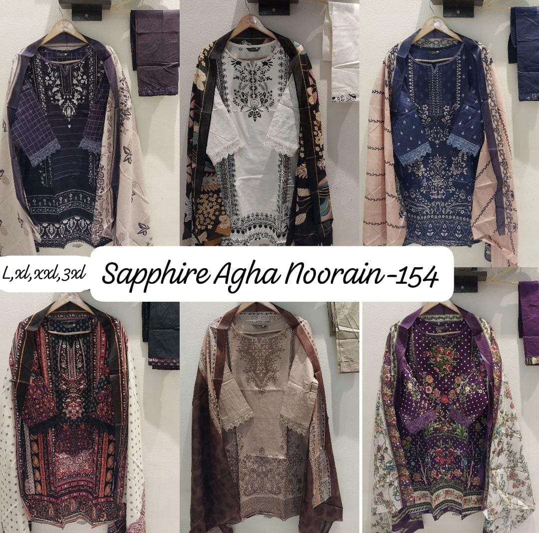 SAPPHIRE AGHA NOORAIN N 154 LAWN COTTON FANCY WORK SUIT