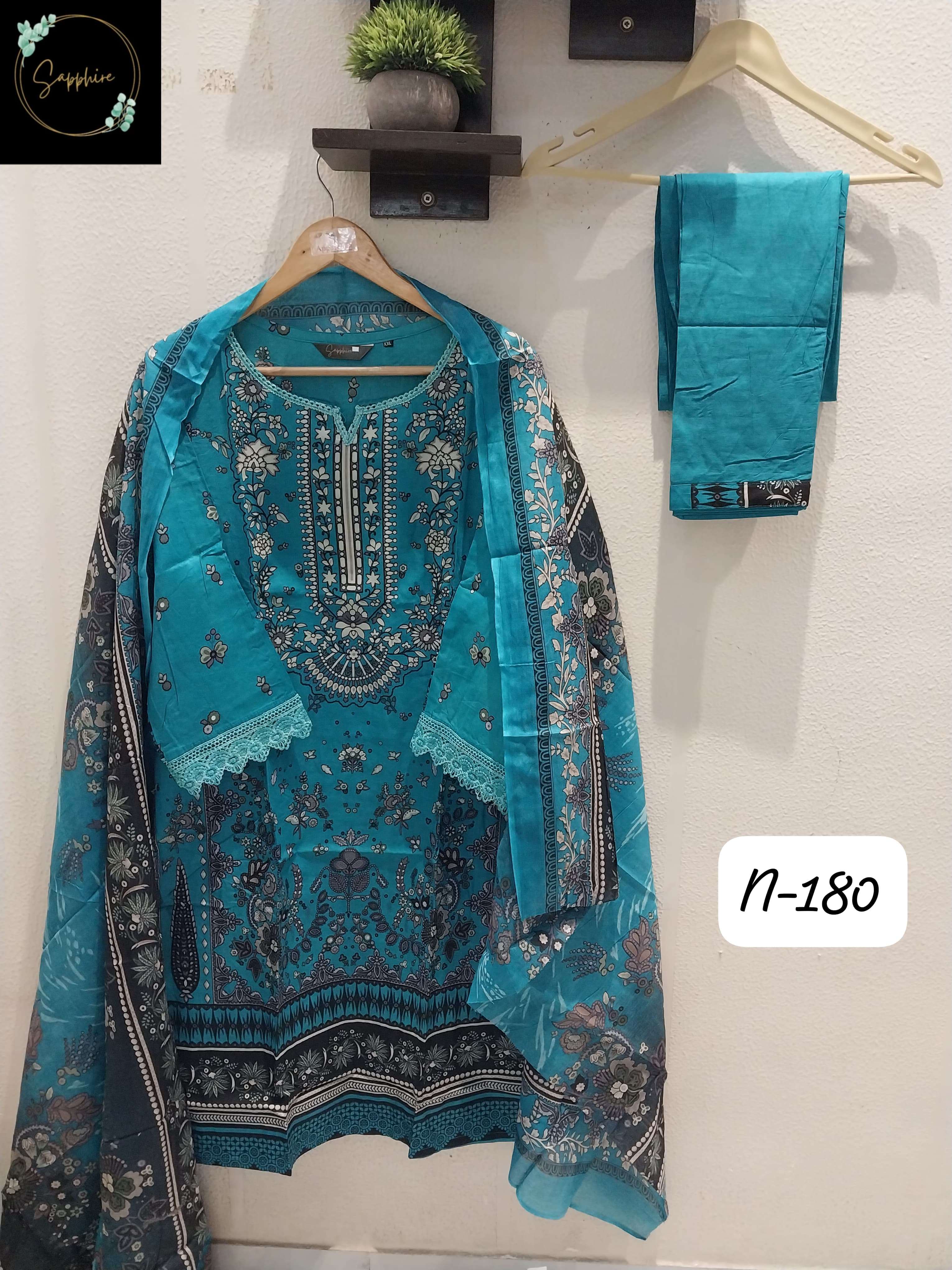 SAPPHIRE AGHA NOORAIN N 180 LAWN COTTON FANCY WORK SUIT