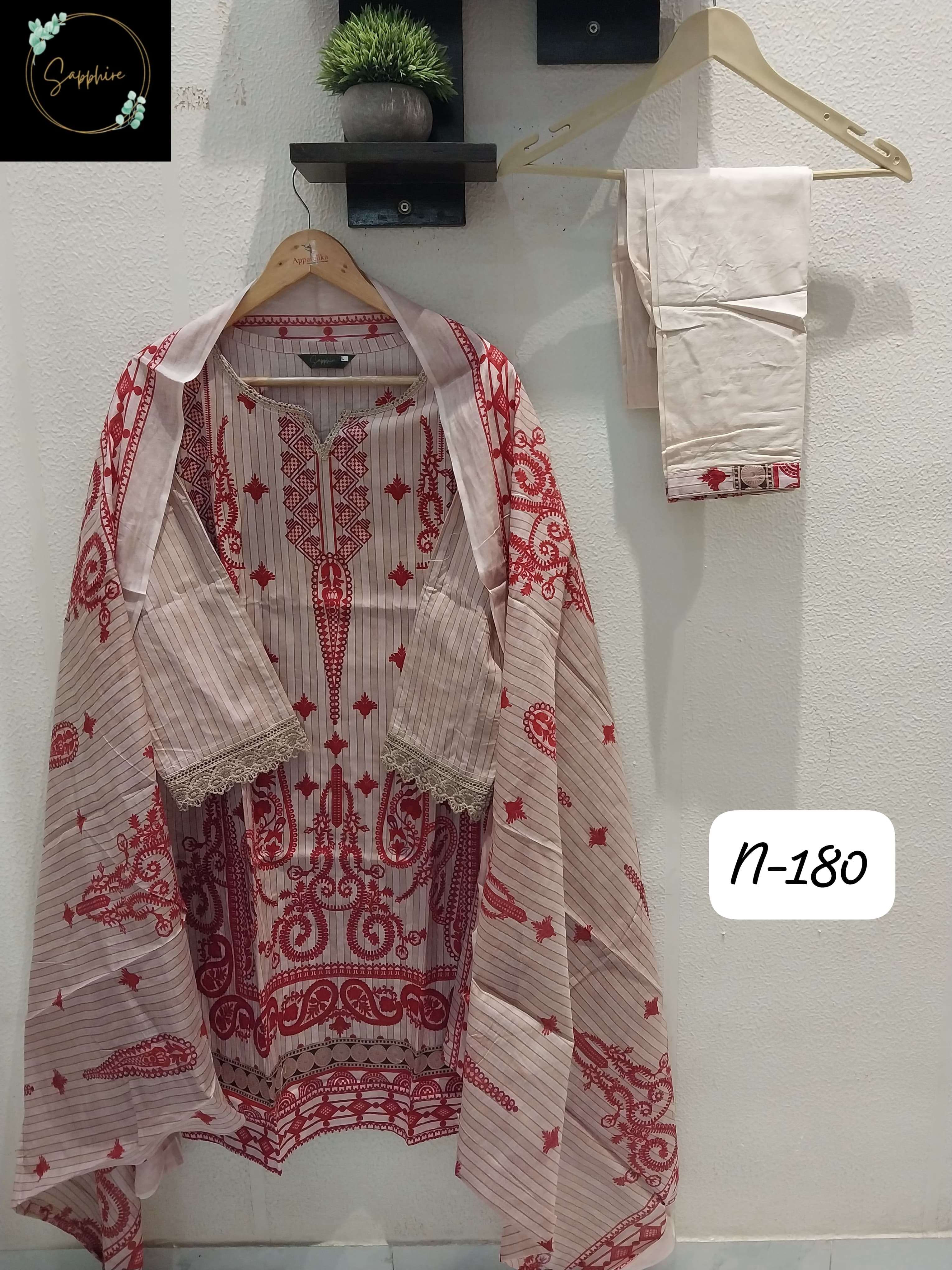 SAPPHIRE AGHA NOORAIN N 180 LAWN COTTON FANCY WORK SUIT