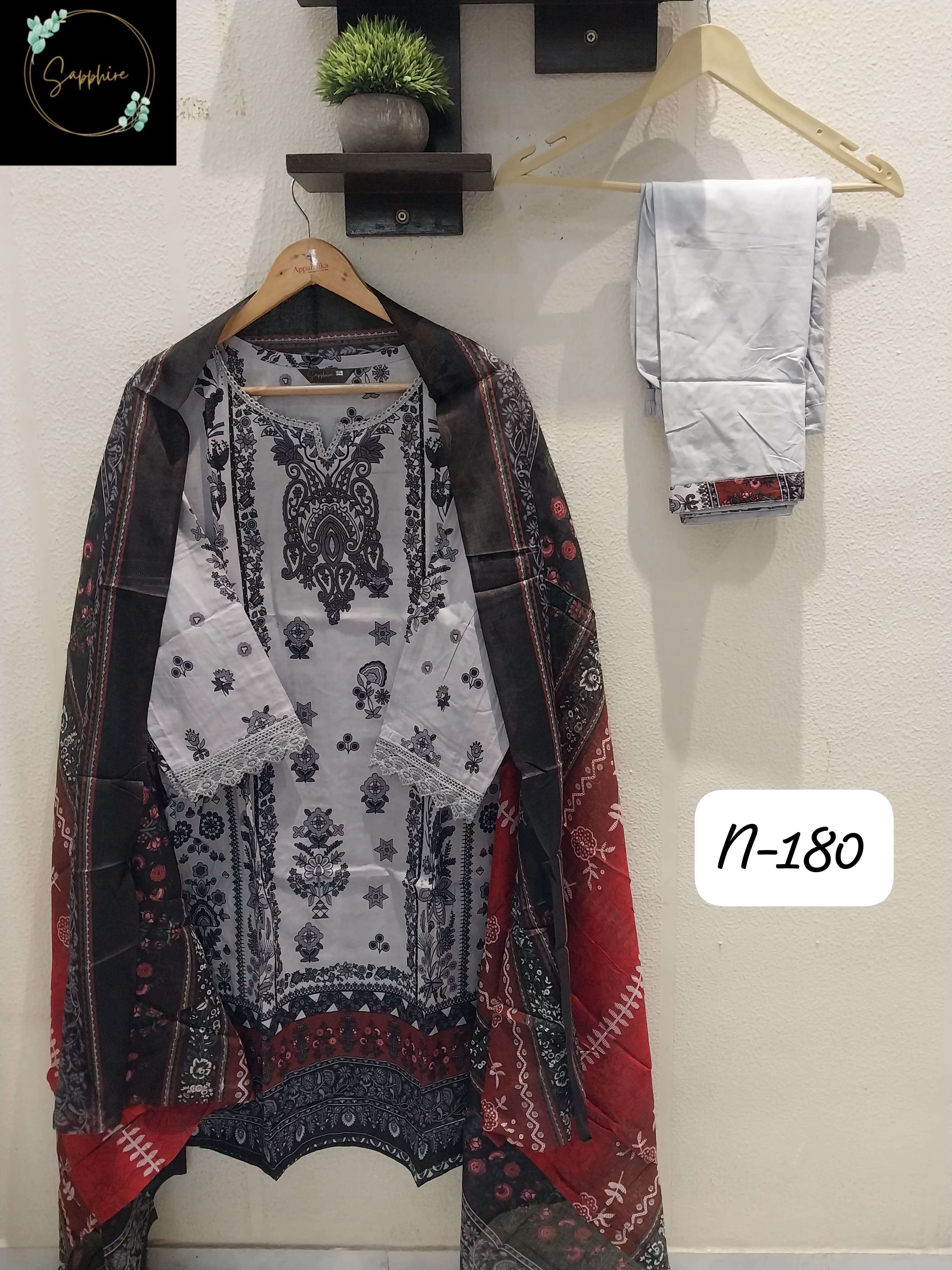 SAPPHIRE AGHA NOORAIN N 180 LAWN COTTON FANCY WORK SUIT